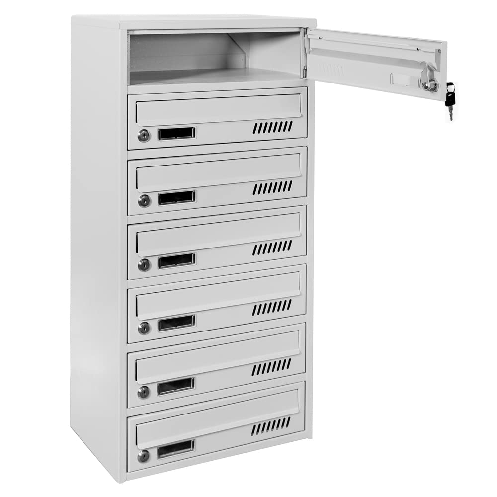 Wall-Mounted Euro GLM 7 Mailbox System with RAL 7035 Finish & Numbering - 7 Mail Slots for Letters & Correspondence - Perfect for Apartments, Condos & Residential Buildings