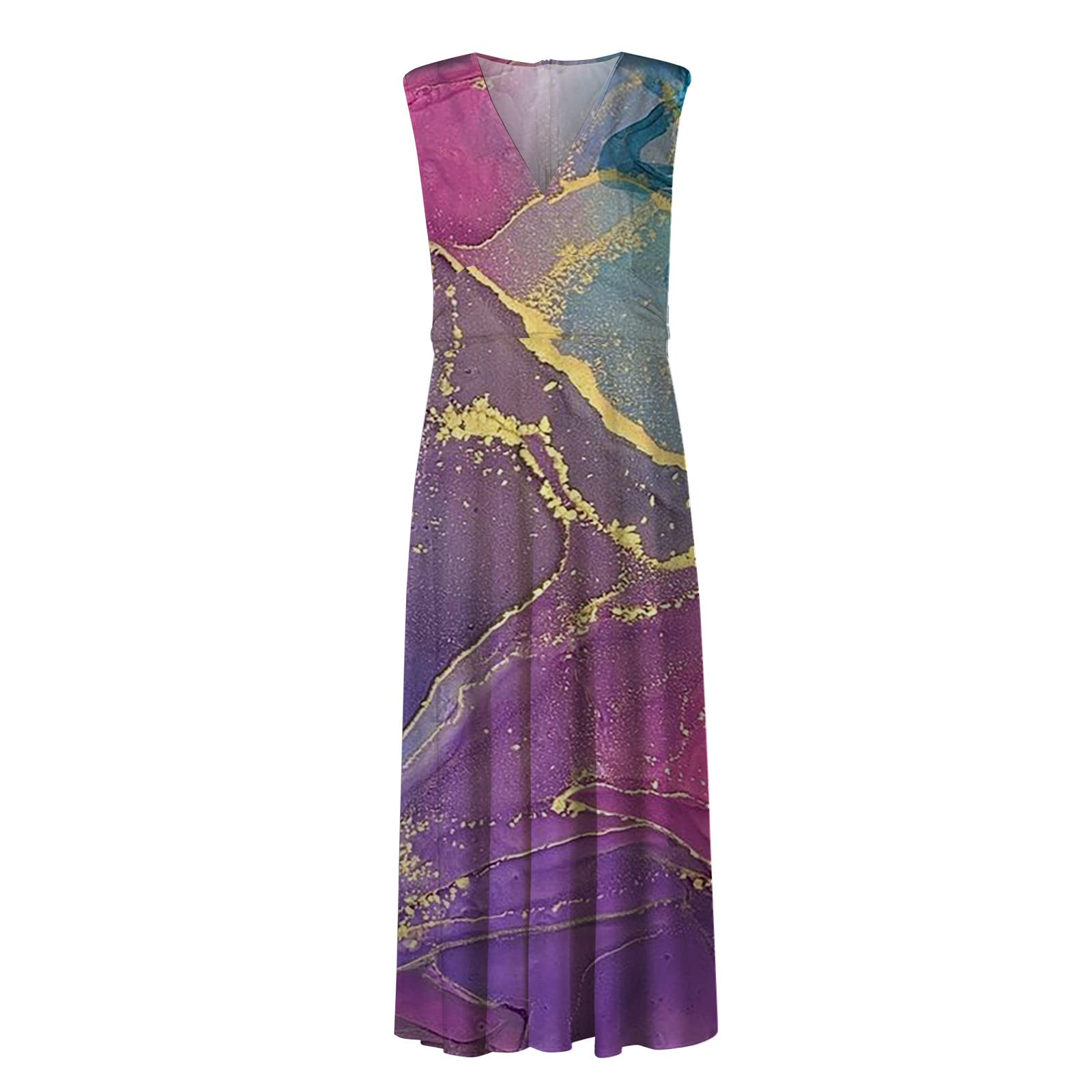 Elegant Wrap V-Neck Sleeveless Maxi Dress for Women - Trendy Marble Print Flowy Beach Dress for Spring Summer 2025 | Perfect for Vacations, Weddings & Casual Outings