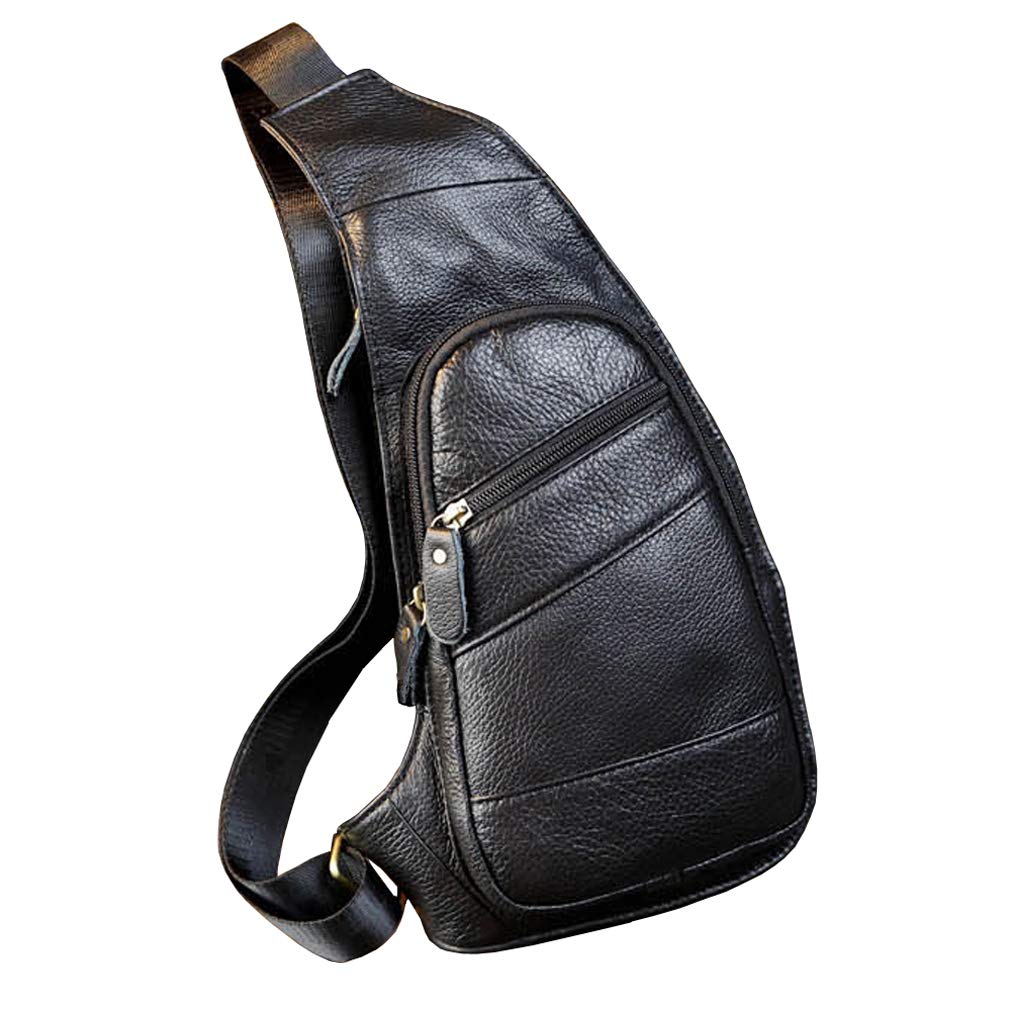 Leather Sling Bag Crossbody Backpack for Men & Women - Adjustable Shoulder Chest Day Pack for Travel, Hiking, Camping & Outdoor Activities - Tactical Unisex Daypack in Black