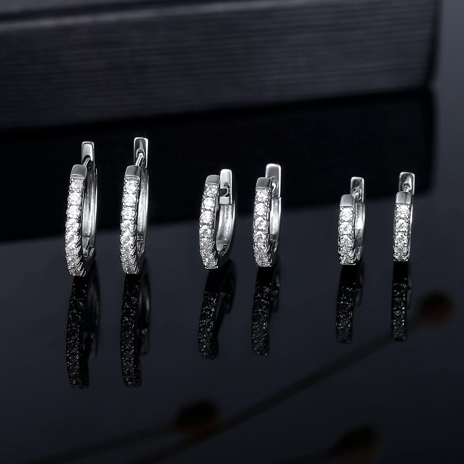 3 Pairs 18K White Gold Plated Hoop Earrings Set - Hypoallergenic Cubic Zirconia Huggie Stud Cuff Earrings for Women | Perfect for Everyday Wear, Parties & Gifts
