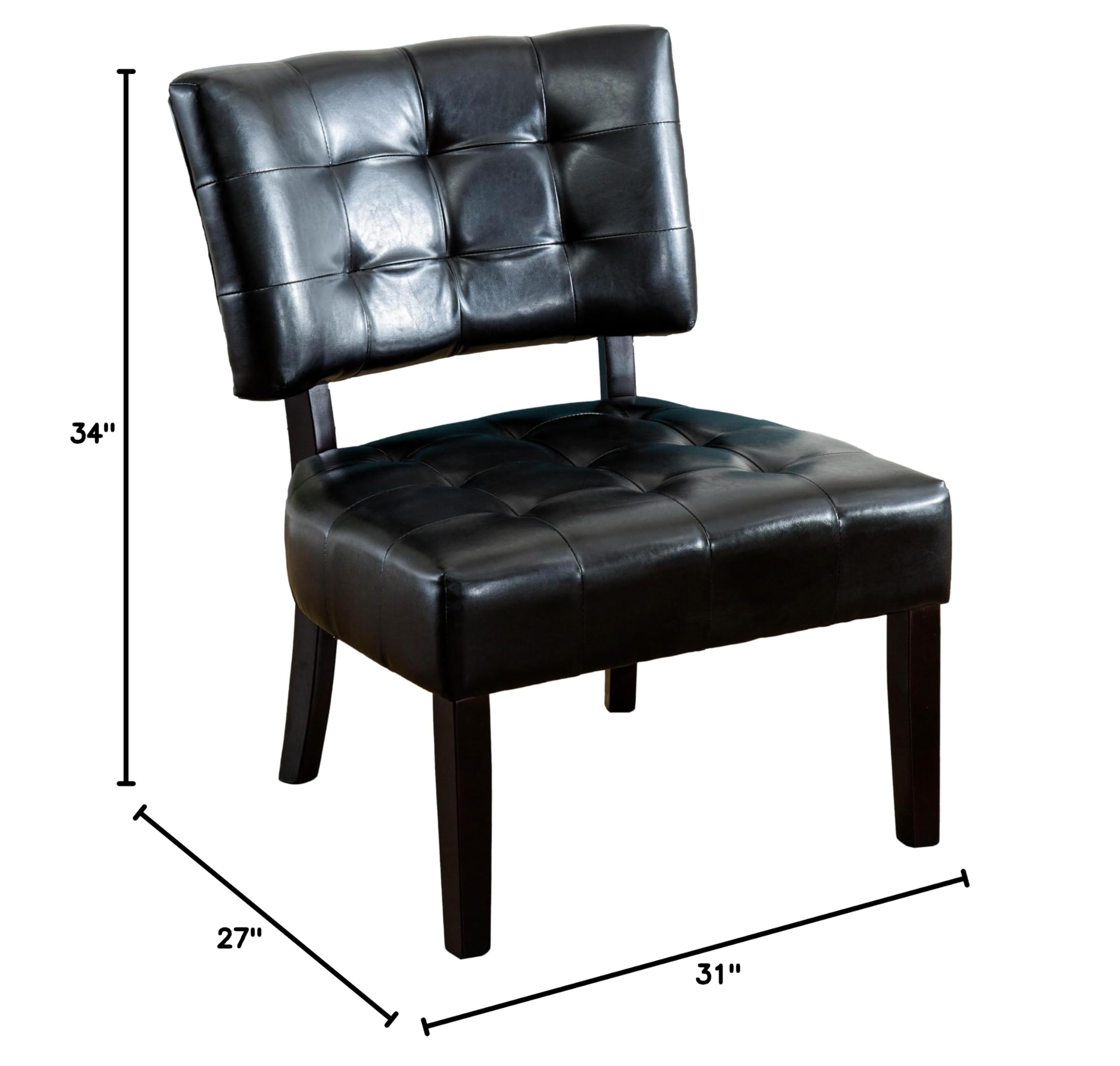 Roundhill Furniture Faux Leather Tufted Accent Chair - Oversized Black Modern Lounge Chair for Living Room, Bedroom & Office - Comfortable Seating for Home Decor