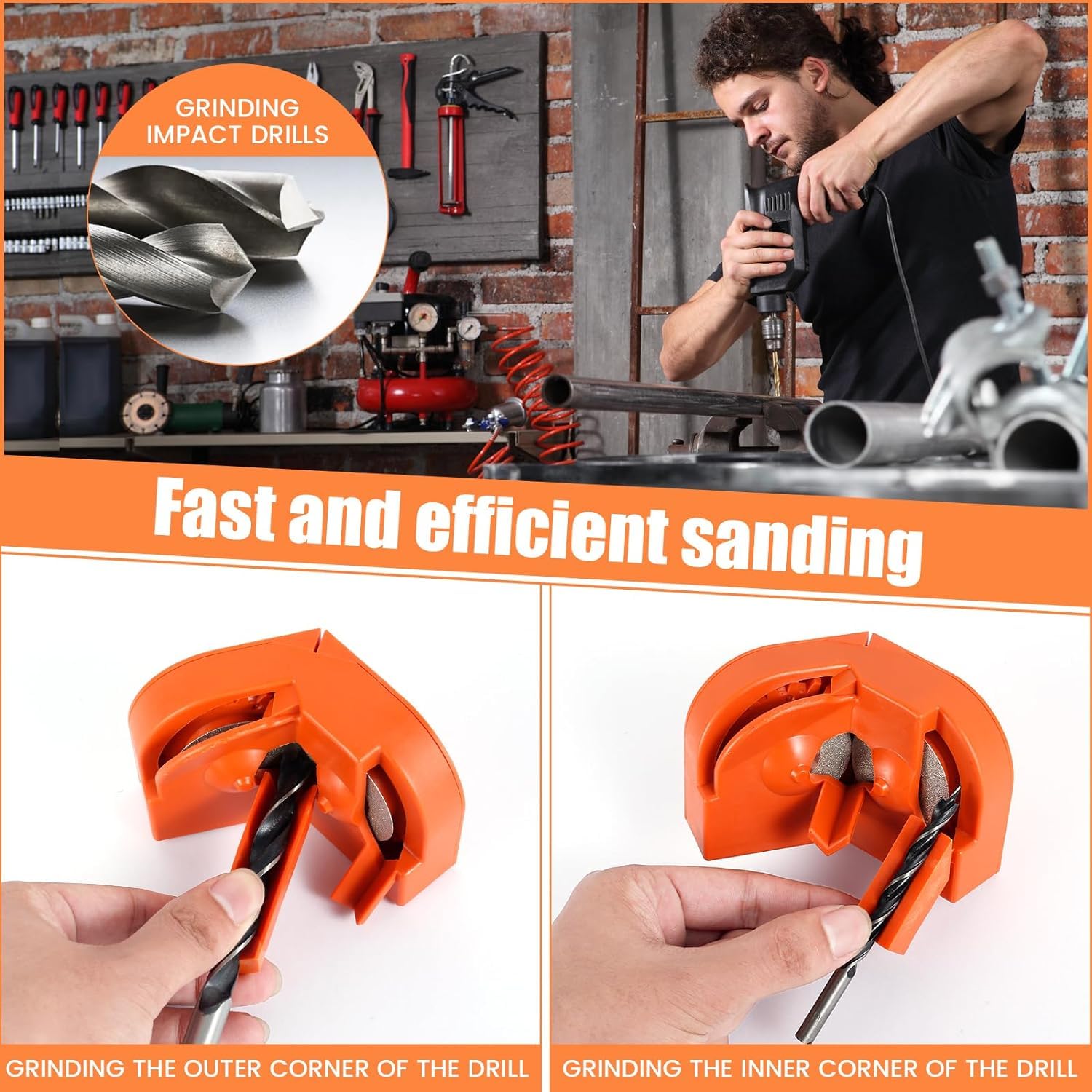 Premium Multipurpose Drill Bit Sharpener - Universal Grinding Tool for High-Speed Steel, Masonry, Carbide, Cobalt & Tin-Coated Drill Bits | Professional Sharpening Solution for DIY Projects, Woodworking & Metalworking (Black)