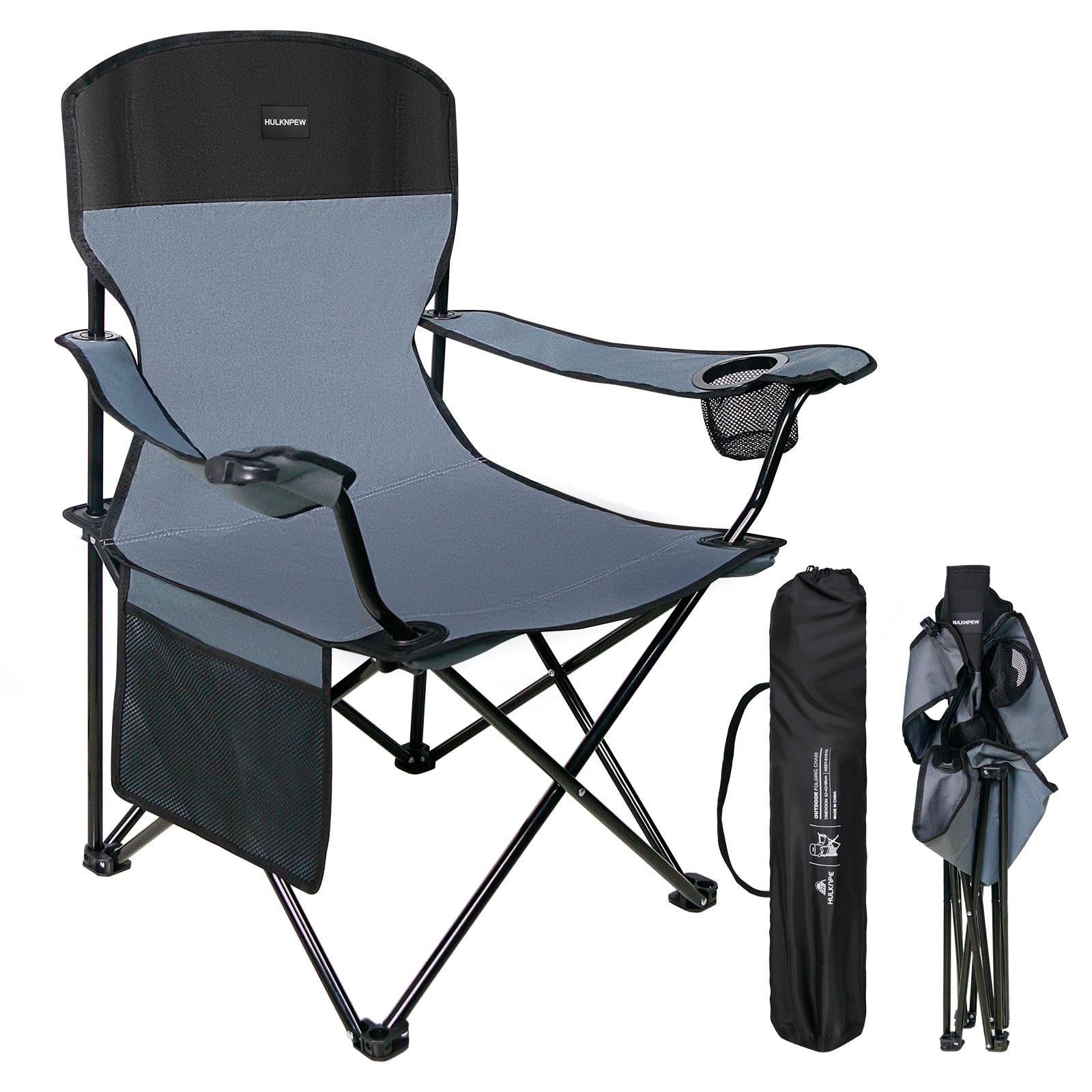 Portable Folding Camping Chair with Side Pocket & Cup Holder - Lightweight Foldable Outdoor Chair for Camping, Hiking, Beach, Picnics, Fishing, Backyard - Compact Travel Chair with Wine Glass Holder & Carry Bag - Perfect for Outdoor Adventures, Tailgating and Relaxing in Nature