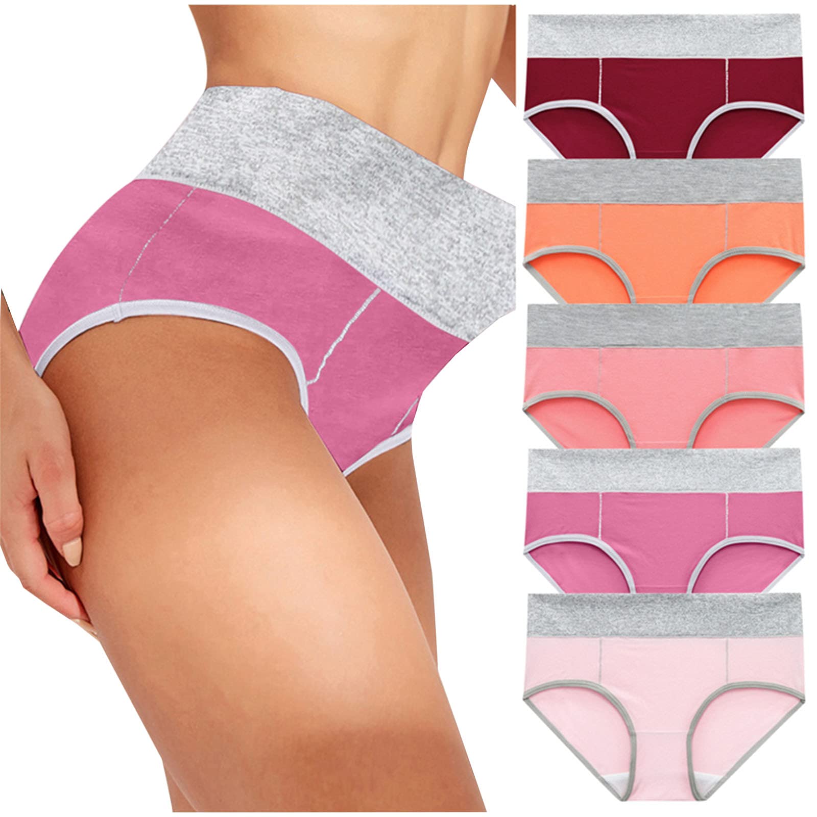 5 Pack Women's Cotton Underwear - High Waisted Soft Stretch Panties, Breathable Full Coverage Briefs for Everyday Comfort & Lounge Wear