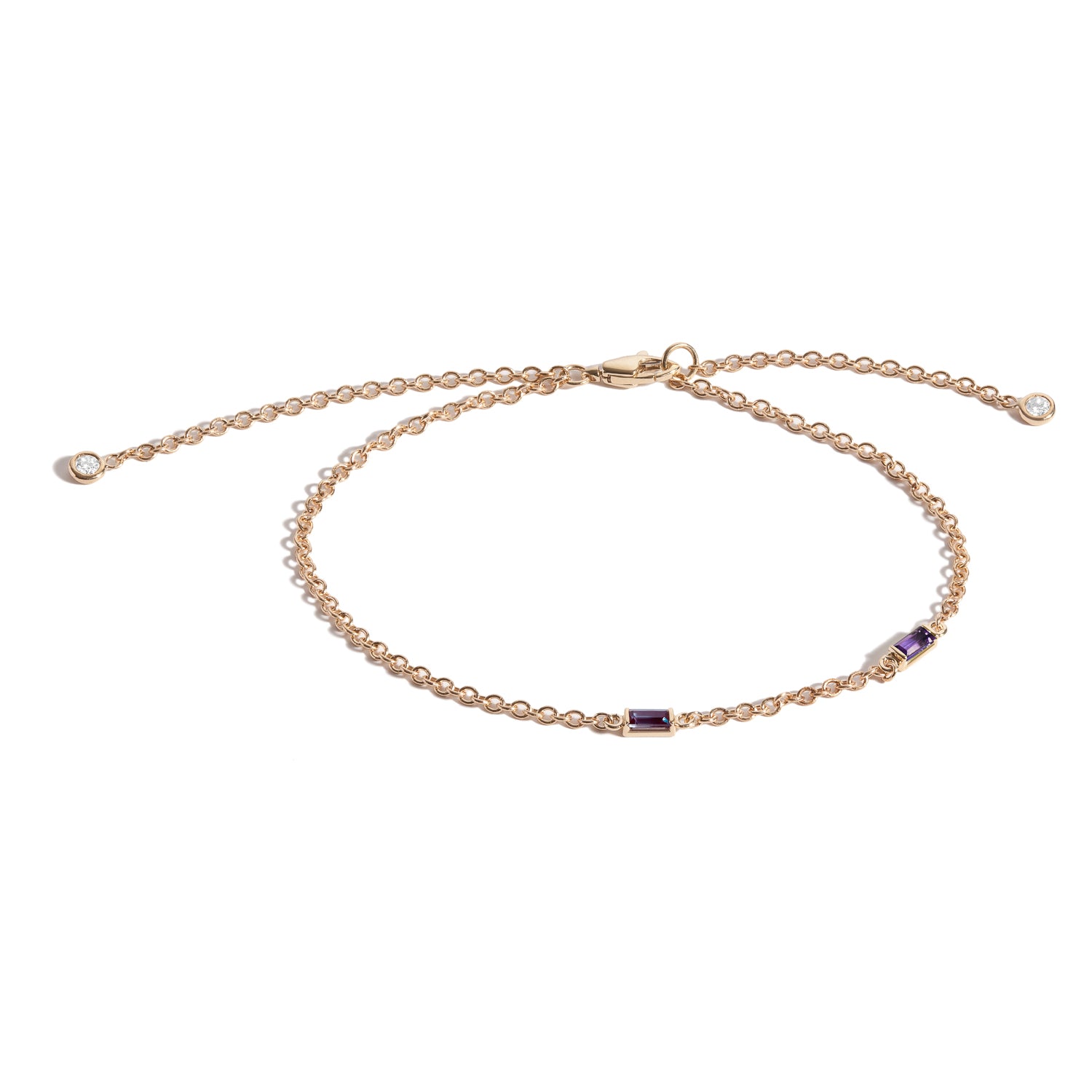 14K Gold Birthstone Baguette Bracelet with Diamond Dangles - Elegant Stackable Jewelry for Women, Perfect Gift for Birthday, Anniversary & Mother's Day
