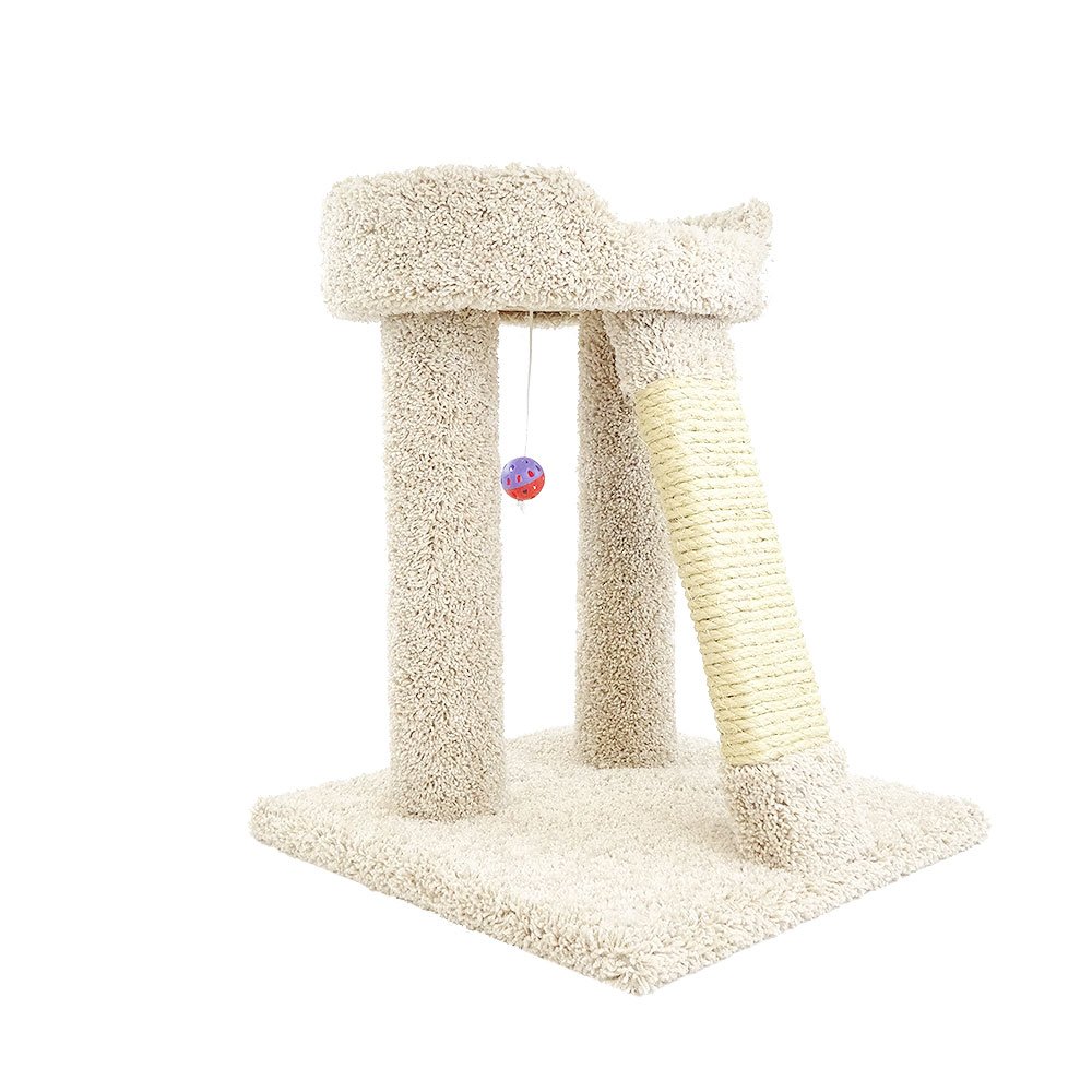 Premium Elevated Cat Bed for Indoor Cats - Cozy Beige Cat Condo with Scratching Posts | Perfect for Small Spaces & Window Lounging