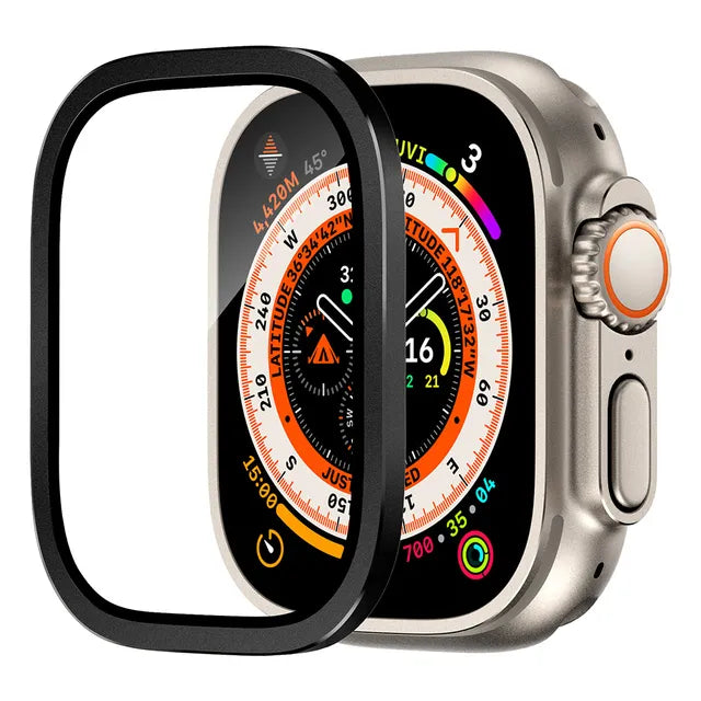 49mm Ultra Bezel Ring with Tempered Glass Protector - Durable Metal Frame & Scratch-Resistant Screen Cover for Smartwatches (Perfect for Fitness Tracking, Workouts & Everyday Wear)