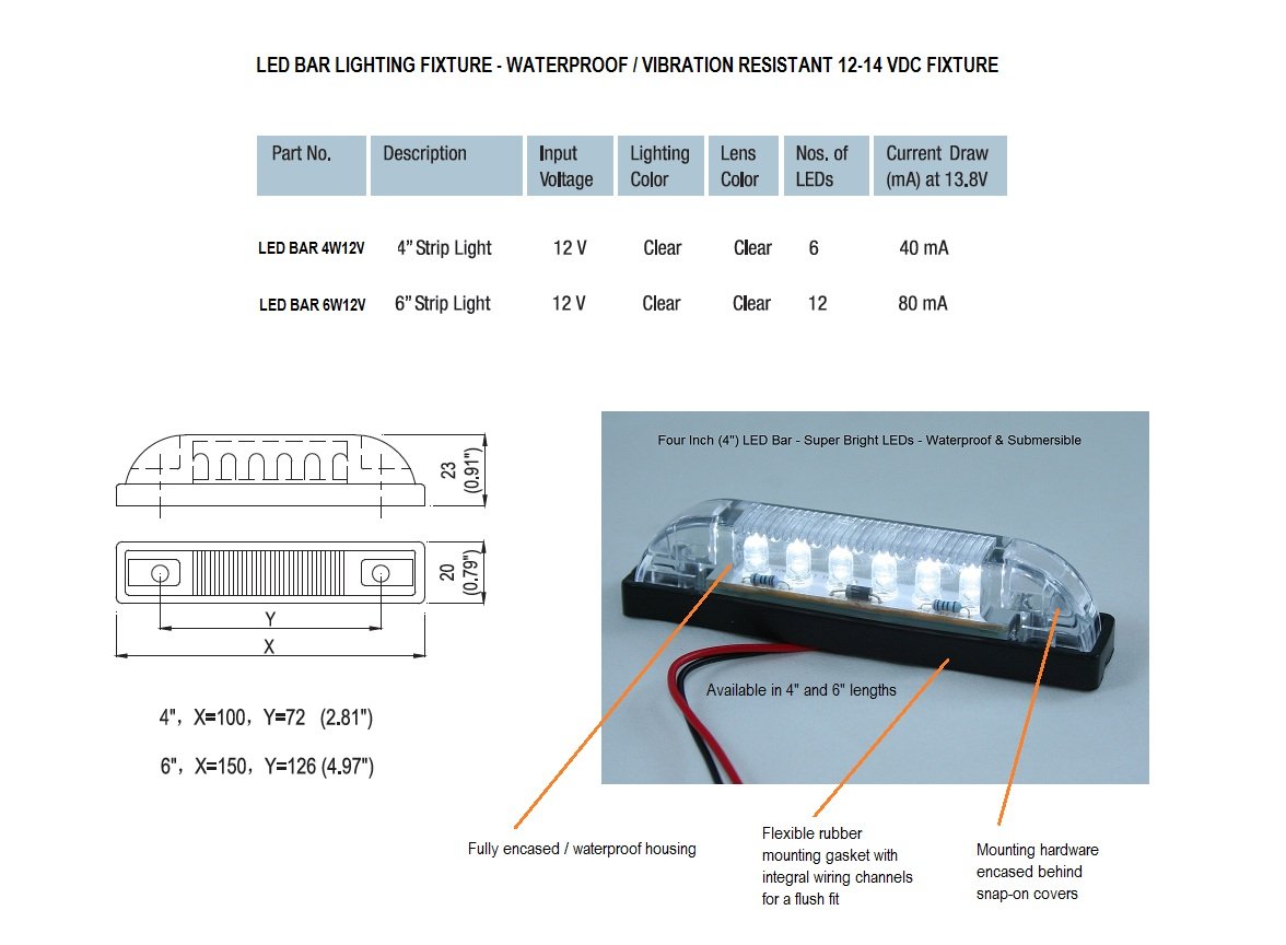 12V Heavy Duty Waterproof LED Bar Light - 6