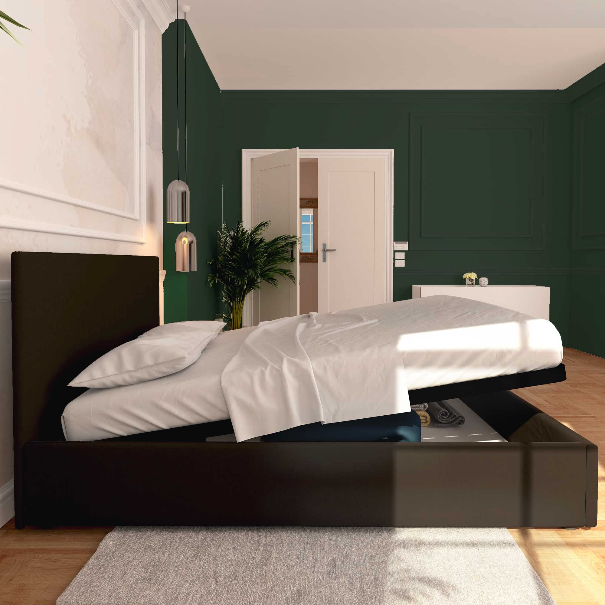 Baldiflex Rossano Queen Size Bed Frame with Storage - Synthetic Leather Upholstery, Slatted Base for Mattress Support, 140x200cm, Elegant Dark Brown Headboard - Perfect for Master Bedroom, Guest Room, or Small Space