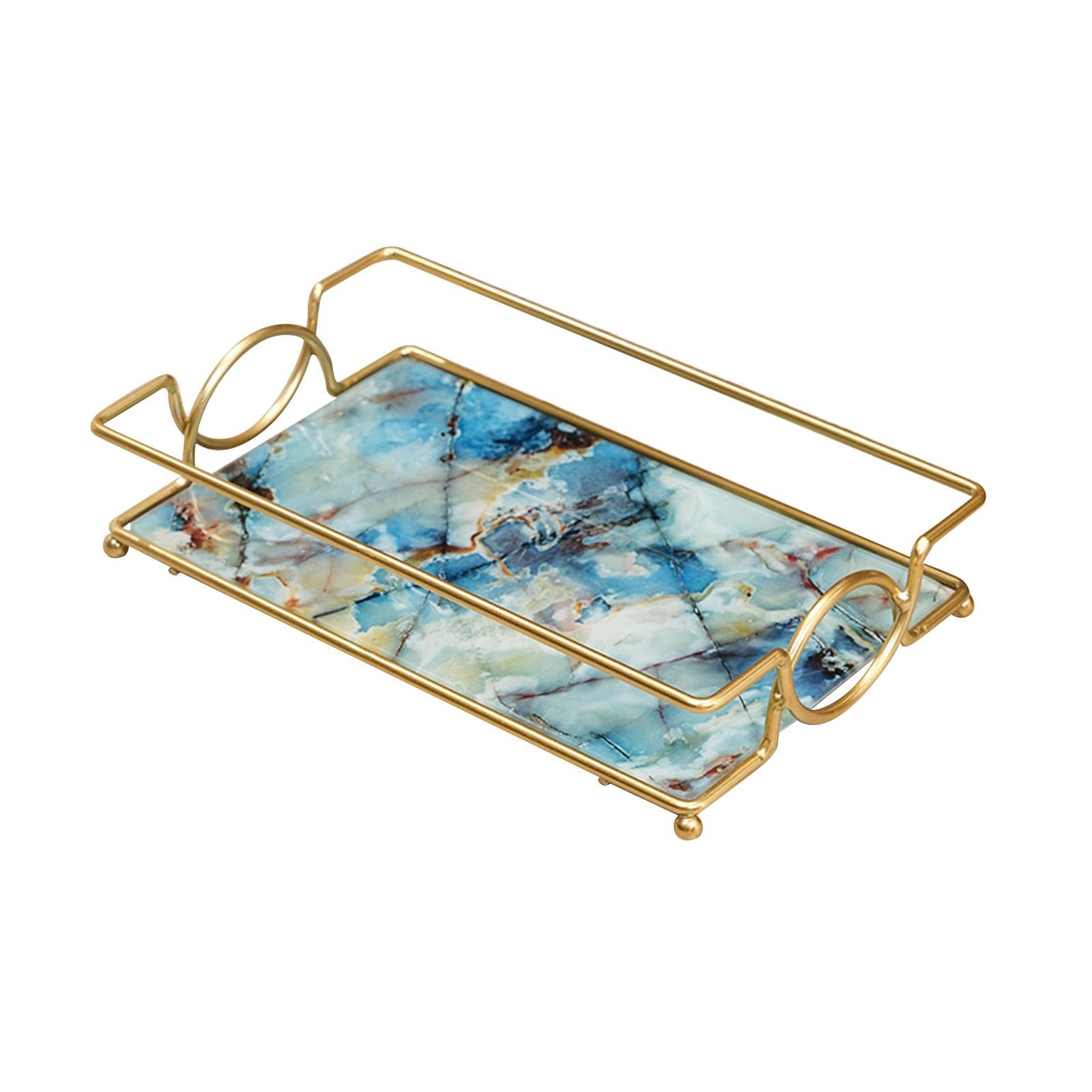 Gazechimp Marble Print Bathroom Vanity Tray - Perfume, Soap & Towel Holder | Skincare Organizer for Bedroom & Bathroom (Sapphire Blue) | Perfect for Countertop Storage & Luxury Home Decor