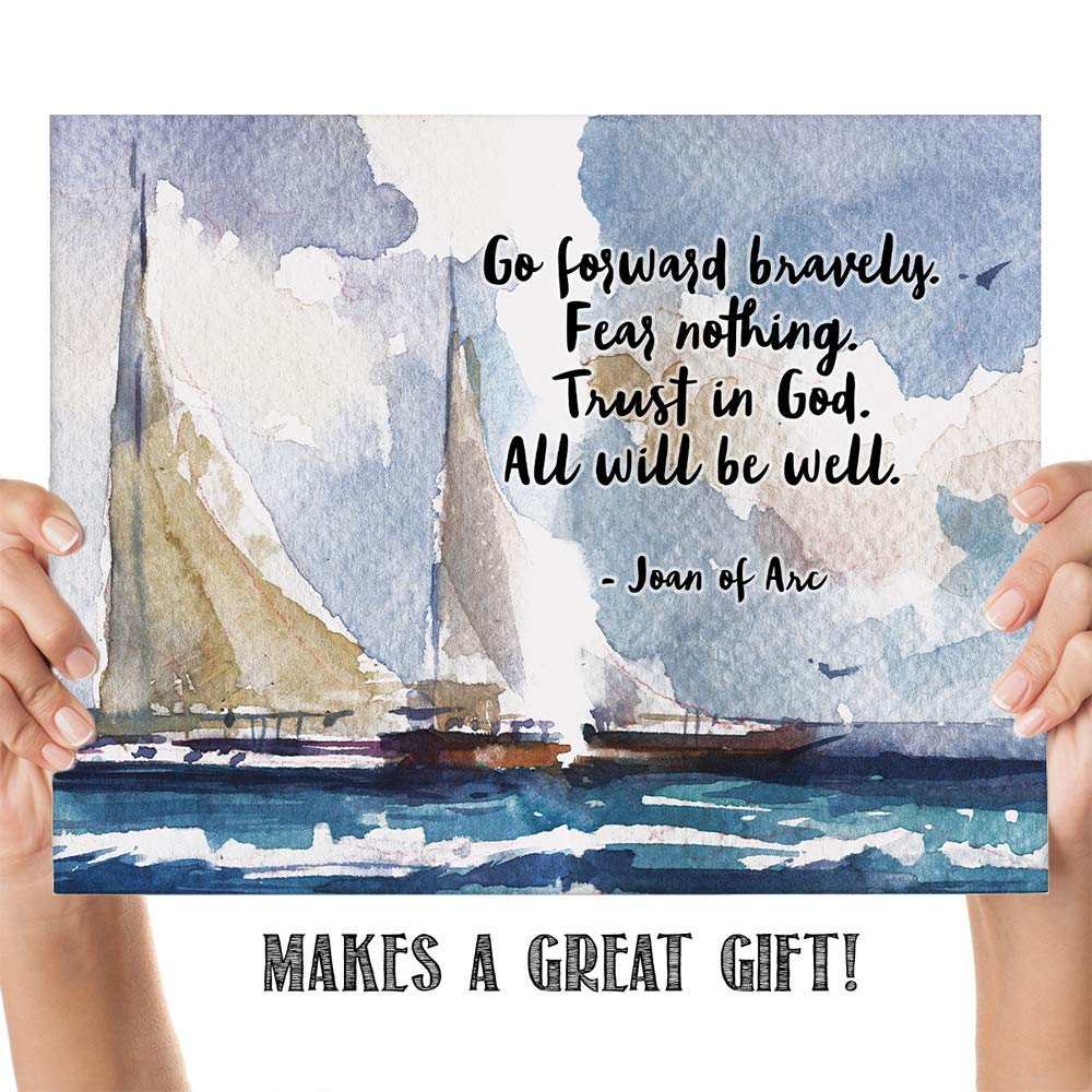 Joan of Arc Quotes Wall Art - Christian Bible Verse Decor, 11x14 Inspirational Poster Print, Religious Home & Office Wall Decor, Perfect Gift for Women, Family & Friends - Ideal for Living Room, Bedroom, Church & Birthday Celebrations (Sailing Boats Design)