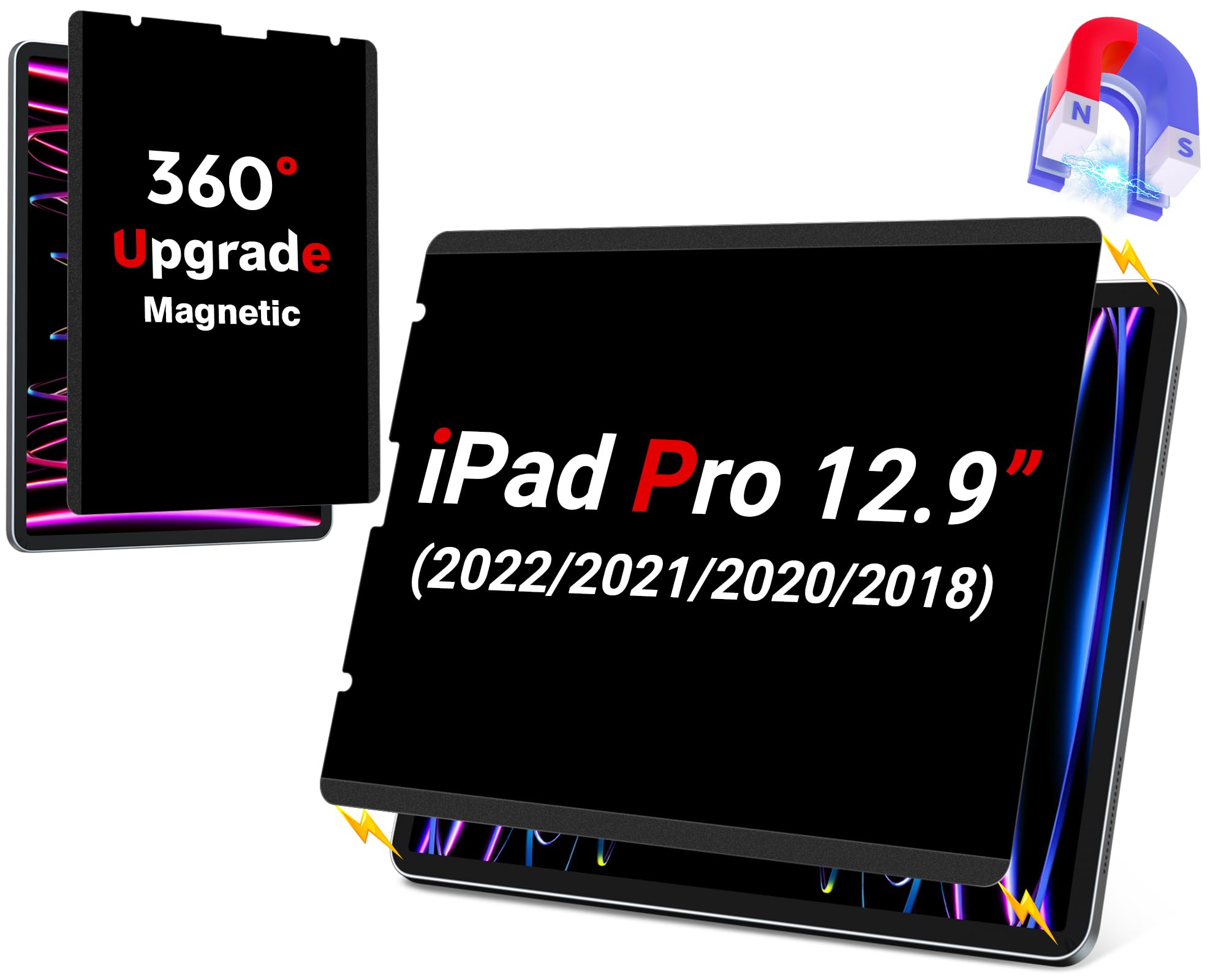ZOEGAA 360° 4-Way Magnetic Privacy Screen Protector for iPad Pro 12.9 (2020-2022) - 6th/5th/4th Gen Anti Blue Light Filter, Removable & Reusable - Perfect for Office, Travel, and Public Use