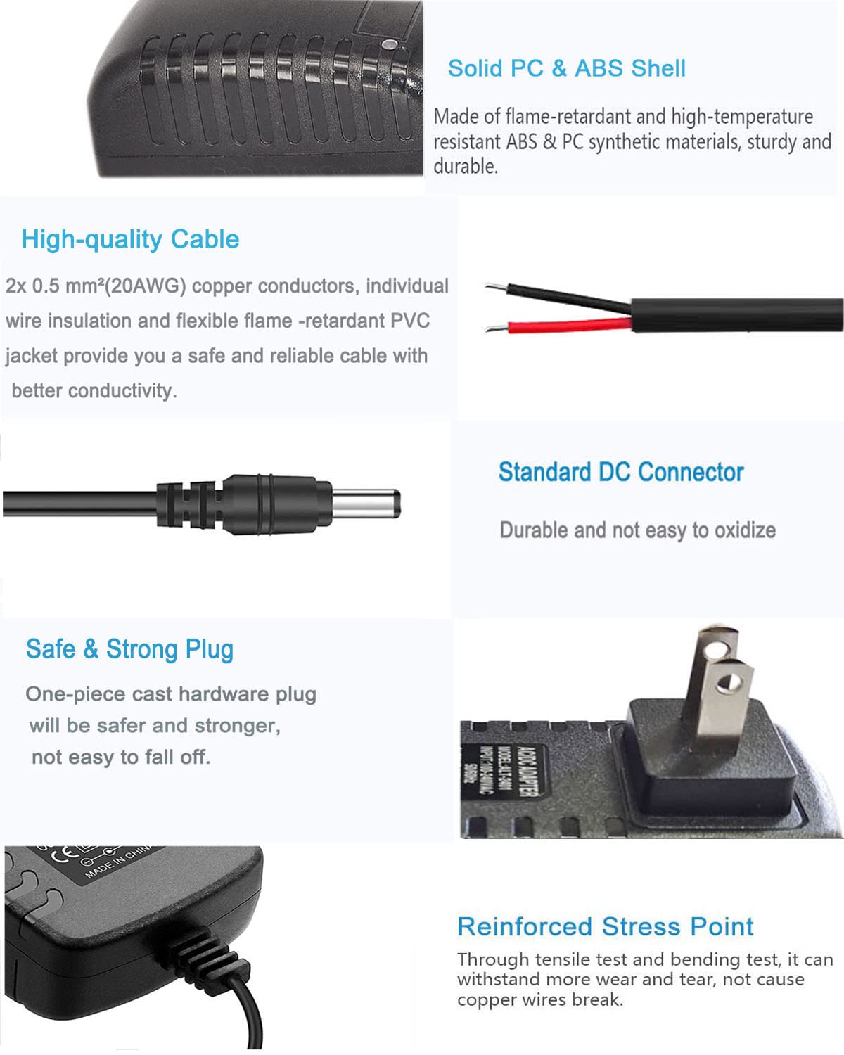 24V 1A DC Power Supply Adapter - 100V-240V AC to 24V DC Converter with 5.5mmx2.5mm Plug - Compatible with LED Strip Lights, CCTV Cameras, Routers & Electronic Devices - Indoor/Outdoor Use for Home & Office