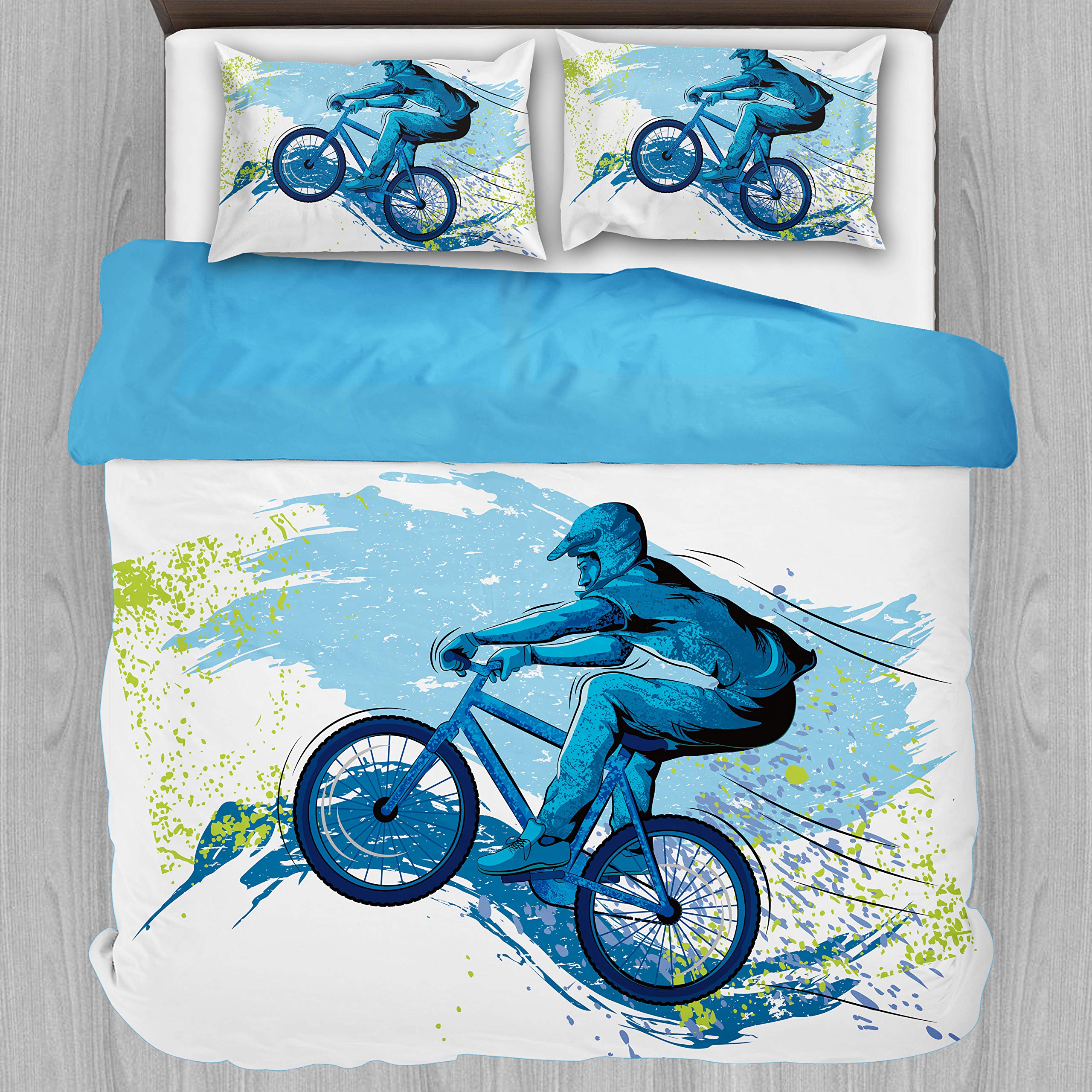 BMX Sportsman Cycling Extreme Bike Duvet Cover Set Queen Size - 3 Piece Bedding Set with 2 Pillow Shams (Blue) | Durable Cotton Comforter Cover for Bike Enthusiasts | Perfect for Bedroom Decor, Cycling Themed Rooms & Gift for Bike Lovers