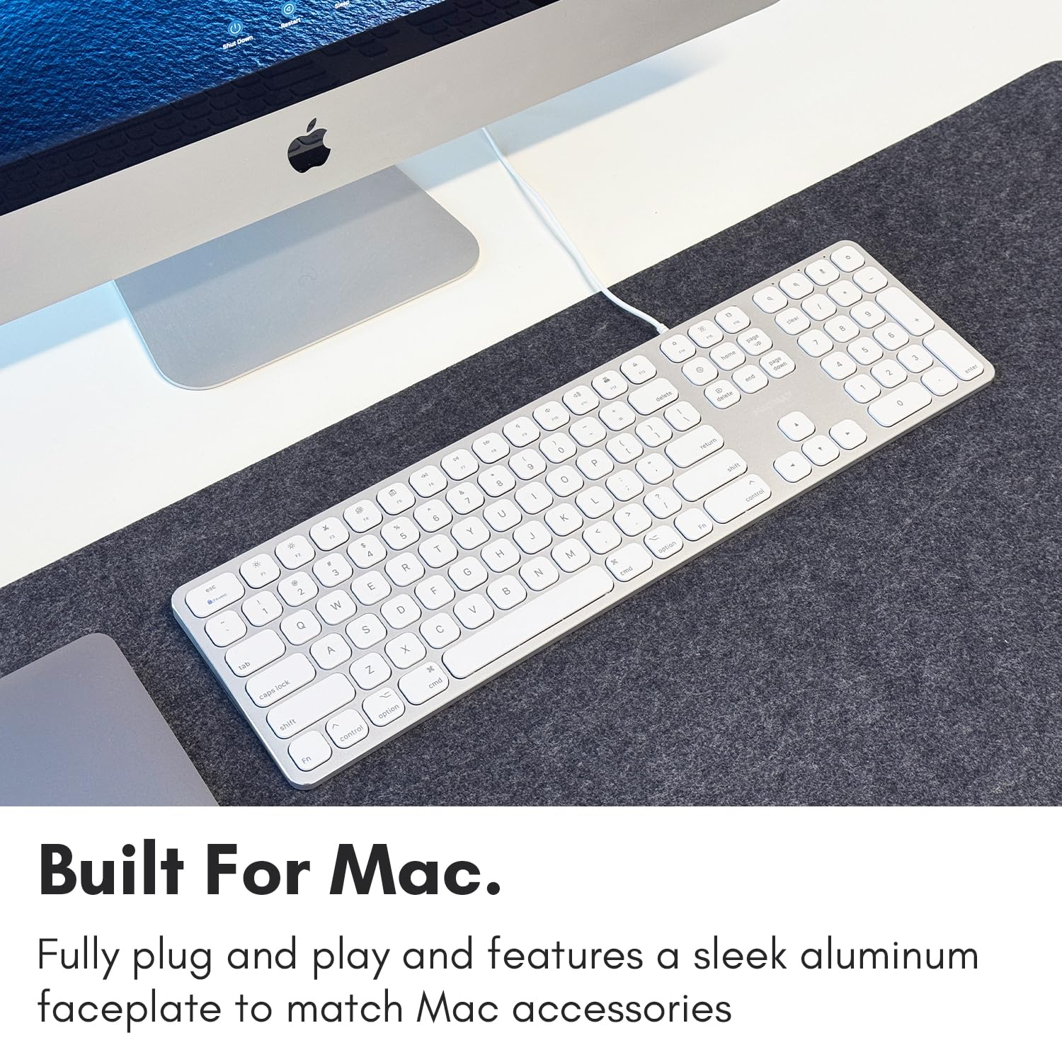 Macally Full-Size Mac Keyboard with Number Pad - USB Hub for MacBook Pro/Air (Silver) - Perfect for Office & Creative Work
