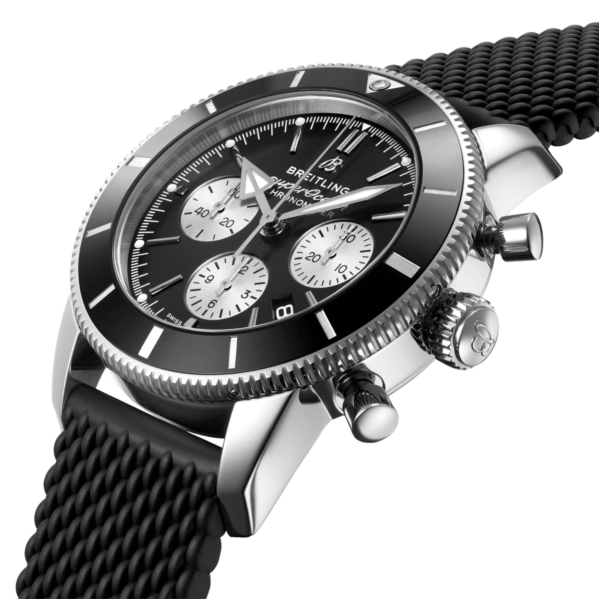 Superocean Heritage B01 Chronograph 44mm Men's Watch - Black & White Panda Dial with Rubber Strap | Luxury Diving, Water Sports & Everyday Wear