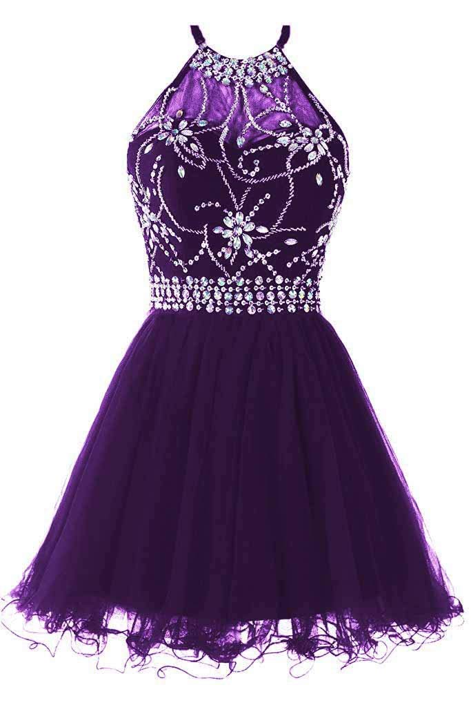 XingMeng Beaded Halter Short Prom Dress for Juniors - Backless Mini Homecoming Dress for Teens | Perfect for Parties, Dances & Special Occasions