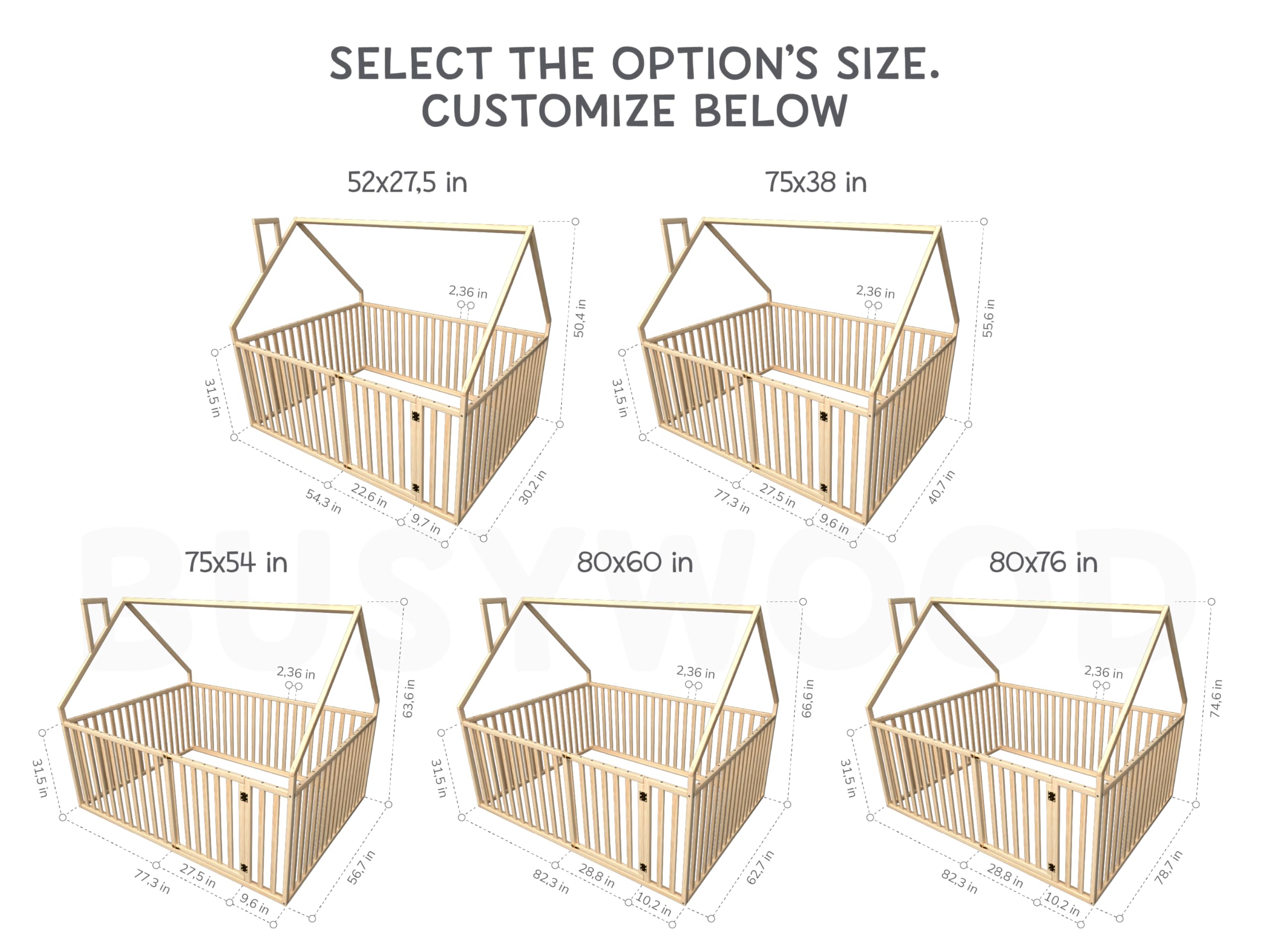 BUSYWOOD Montessori Toddler Floor Bed - Twin Size Wooden Bed with High Safety Rails - Full, Queen, King & Small Size Options (Model 21) - Perfect for Montessori Rooms, Daycare Centers & Safe Toddler Sleep Spaces