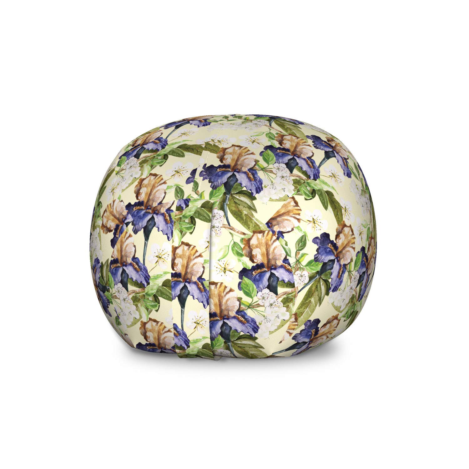 Ambesonne Floral Storage Toy Bag Chair - Watercolor Tropical Iris Flowers on Pastel Background, Large Washable Stuffed Animal Organizer (Cream & Multicolor) | Perfect for Kids' Room, Nursery, Playroom & Home Organization