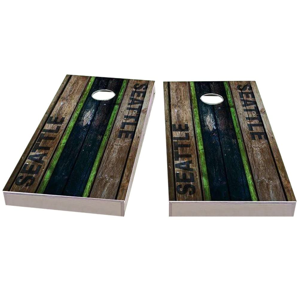 Seattle Themed Cornhole Game Set - 2 Premium Wooden Boards & 8 Bean Bags for Outdoor Tailgating, Backyard Parties & Game Nights