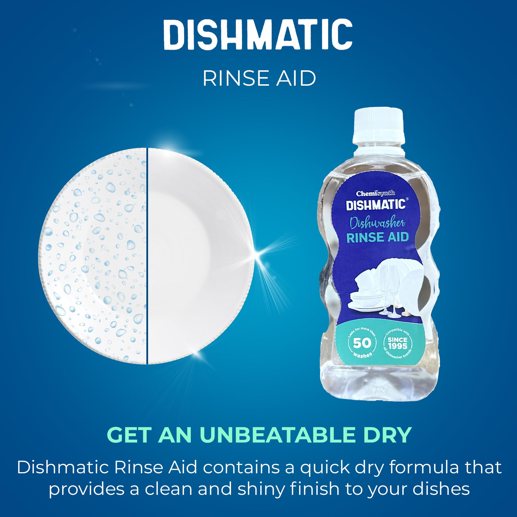 Dishmatic Dishwasher Rinse Aid Combo Pack (500ml x 2) - Spotless Shine & Fast Drying Formula | Universal Compatibility with All Dishwasher Brands | Perfect for Sparkling Clean Dishes & Glassware After Every Wash