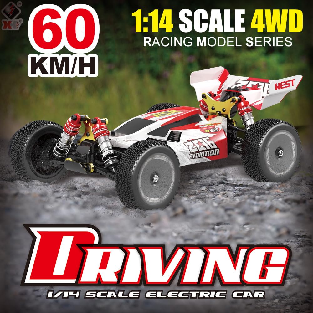 GoolRC WLtoys 144001 1:14 Scale 4WD RC Car - 60km/h High Speed Remote Control Off-Road Buggy with 2.4GHz Radio, RTR Aluminum Alloy Chassis & 550 Motor - Perfect for Adults Racing, Backyard Bashing & Off-Road Adventures (Red)