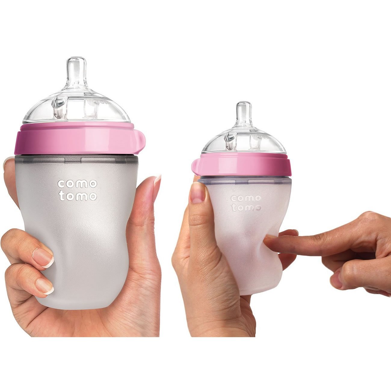 Comotomo Natural Feel Baby Bottle Bundle - 2 Pack (5oz & 8oz) Pink, BPA-Free Silicone Infant Bottles for Breastfeeding & Formula Feeding - Perfect for Newborns, Travel & Daycare Use