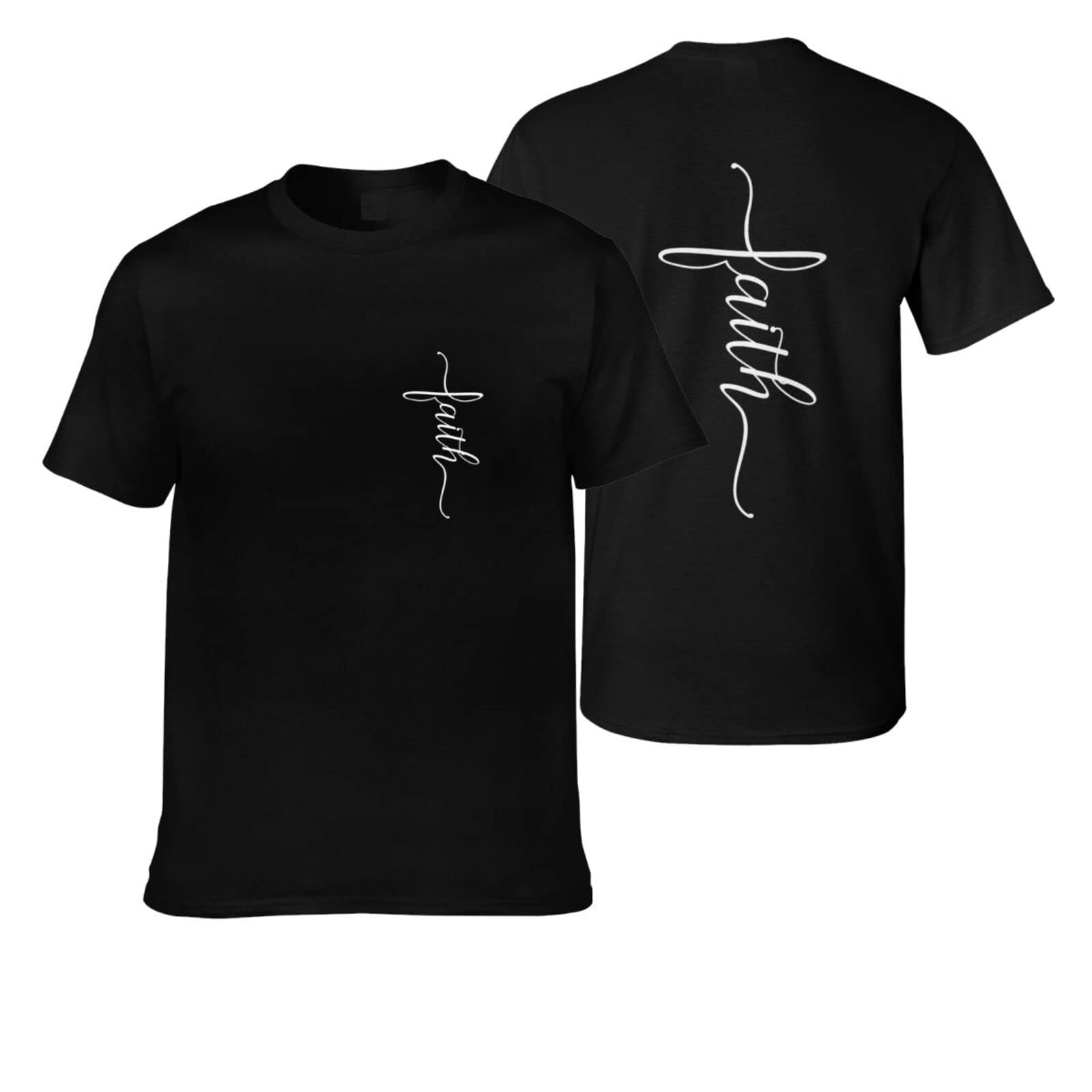 Cross Faith Logo Jesus T-Shirts for Men - 100% Cotton Christian Religious Tees - Short Sleeve Casual Wear for Church, Bible Study & Daily Inspiration
