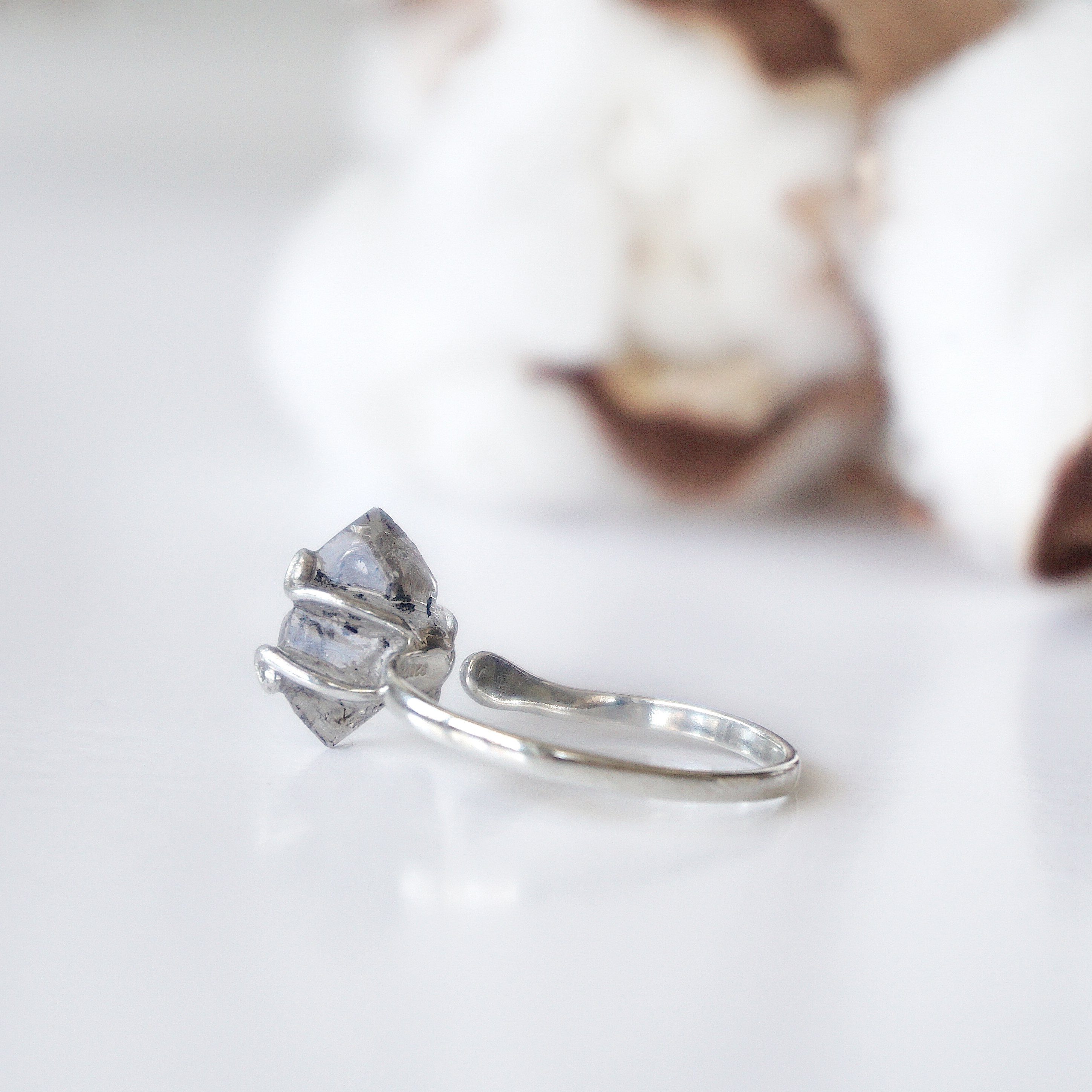 Women's Herkimer Diamond Sterling Silver Adjustable Ring - Elegant Handmade Jewelry for Everyday Wear & Special Occasions | Perfect Gift for Her