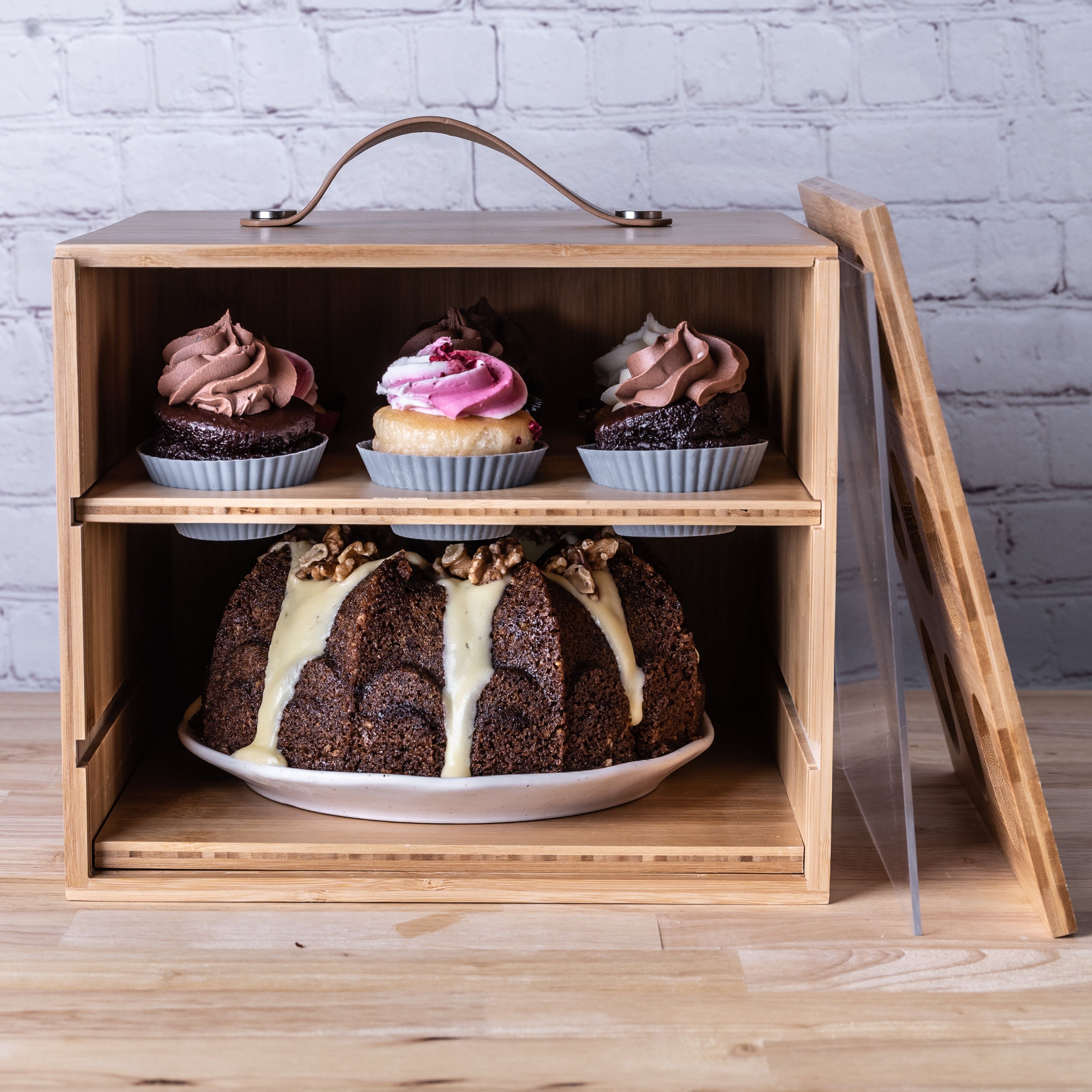 Premium Bamboo Cake Carrier - Eco-Friendly Cake Transport Box for Parties, Picnics & Events - Durable & Stylish Dessert Holder for Bakers & Home Chefs