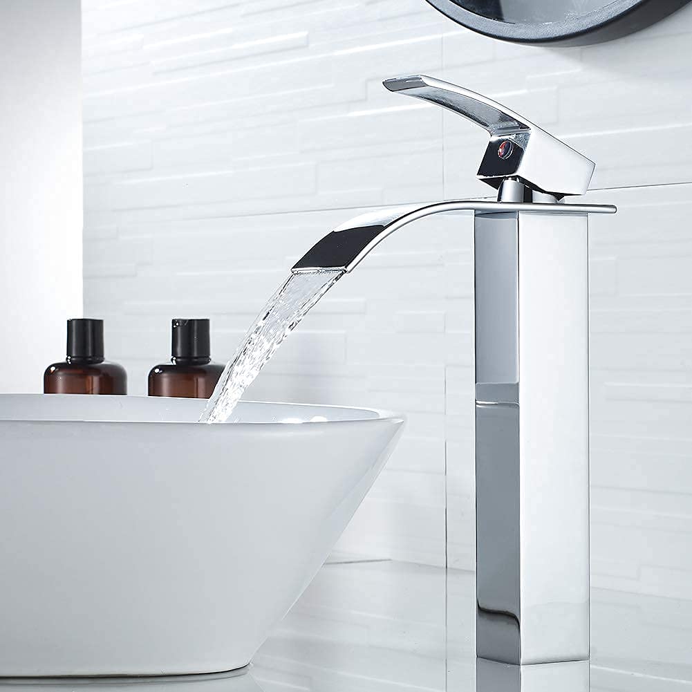 Modern Chrome Vessel Sink Faucet - Single Handle Waterfall Design for Bathroom Vanity & RV Sink