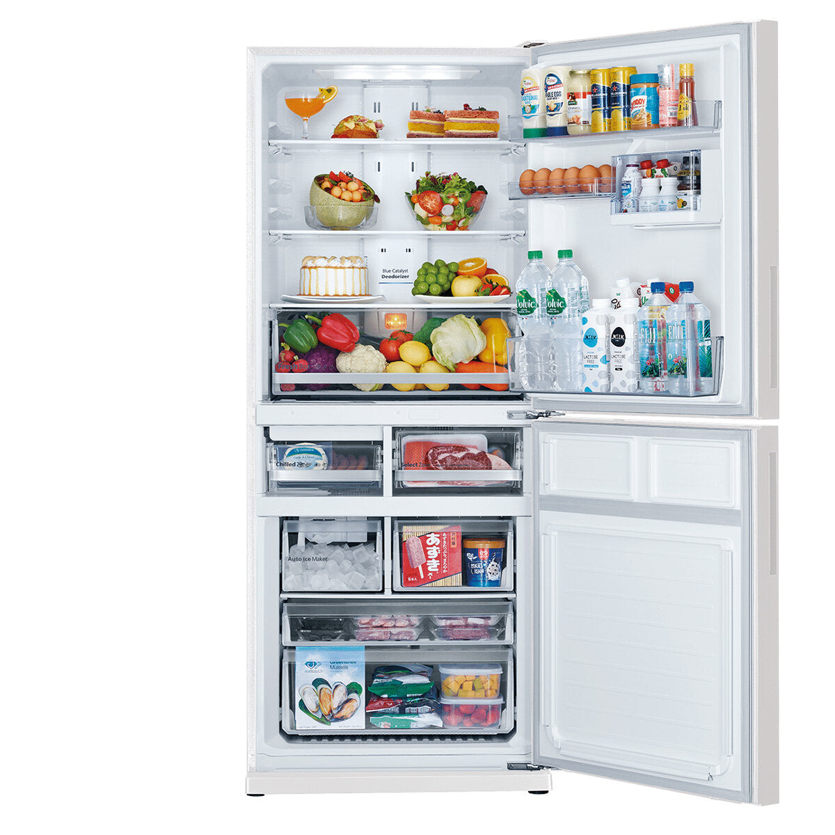 Mitsubishi Electric 421L Bottom Mount Refrigerator - Glacier White Glass Door, Energy Efficient, MR-HGS421EX-GWH - Perfect for Modern Kitchens & Open Plan Living Spaces
