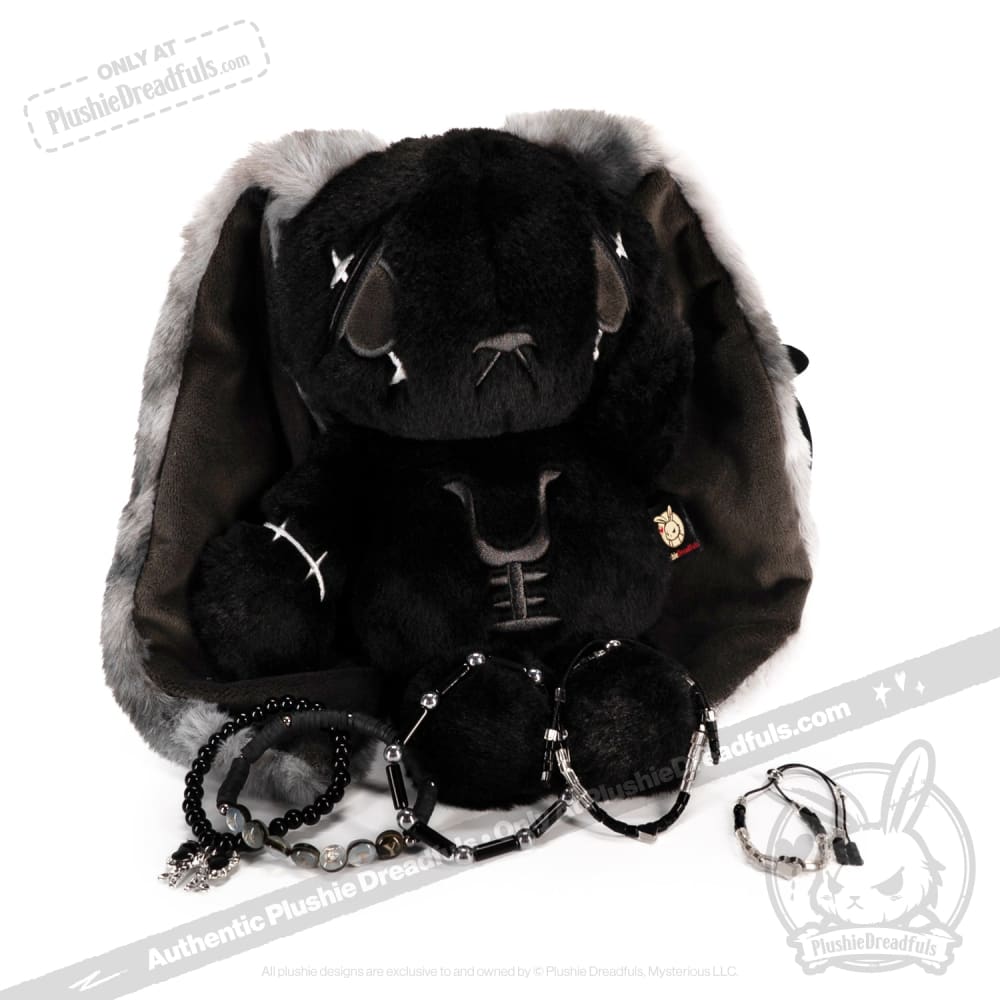 Plushie Dreadfuls Black Anxiety Rabbit Stacking Friendship Bracelet - Cute Emotional Support Jewelry for Anxiety Relief & Self-Care - Perfect for Teens, Best Friends & Mental Health Awareness Gifts