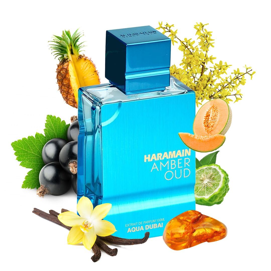 Al Haramain Amber Oud Aqua Dubai Edition - Unisex Arabian Perfume Oil - Fresh Fruity Scent - Extrait De Parfum Spray 3.33 oz - Perfect for Daily Wear, Special Occasions & Gift Giving