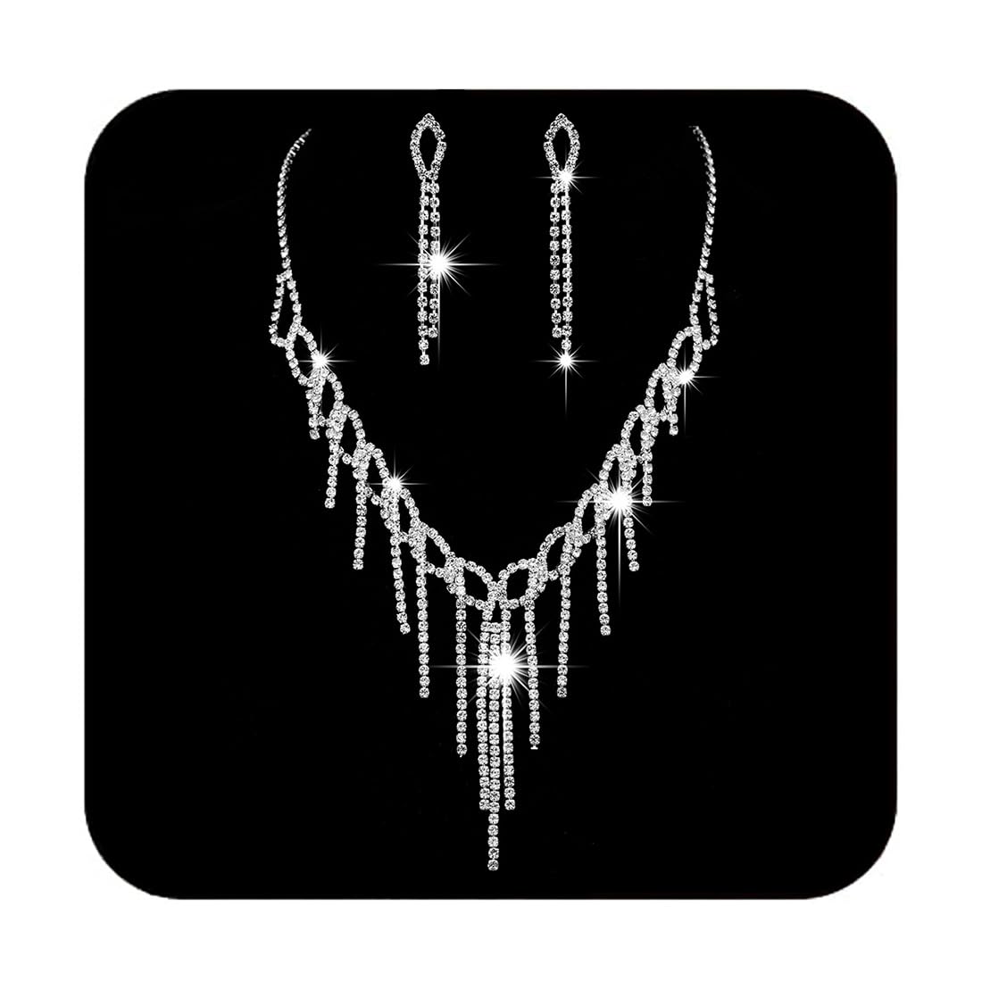 Unicra Sterling Silver Bridal Jewelry Set - Crystal Wedding Necklace & Drop Dangle Earrings for Bride & Bridesmaids | Perfect for Weddings, Prom, Anniversary & Formal Events