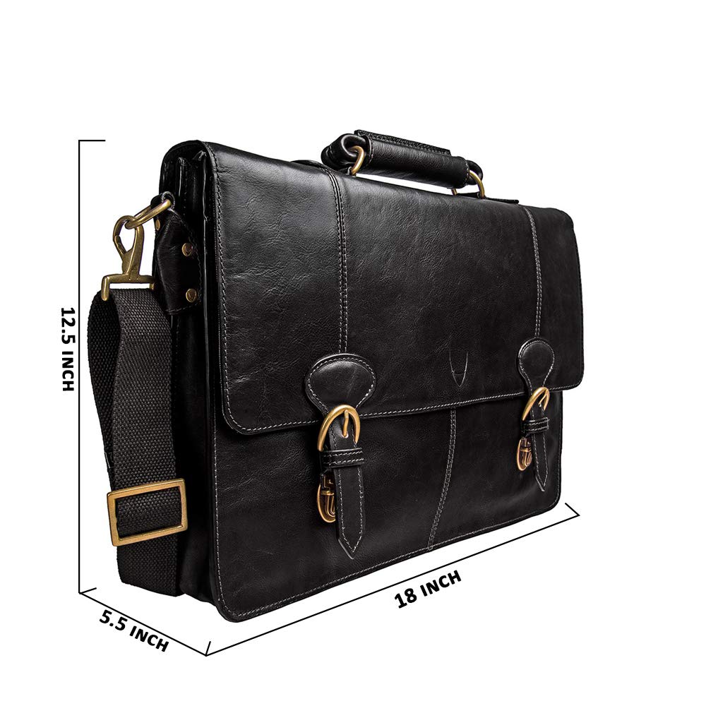 HIDESIGN Genuine Leather Laptop Briefcase for Men - Professional Business Messenger Bag - Fits 15.6 Inch Laptop - Perfect for Office, Work, Travel & Business Meetings (Black)