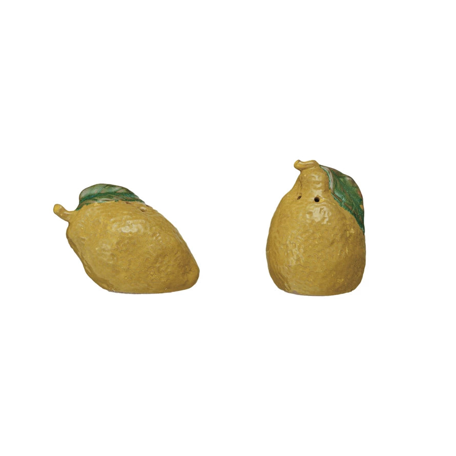 Premium Stoneware Lemon Salt and Pepper Shakers Set - Vintage Style Kitchen Tableware for Dining, Cooking & Home Decor