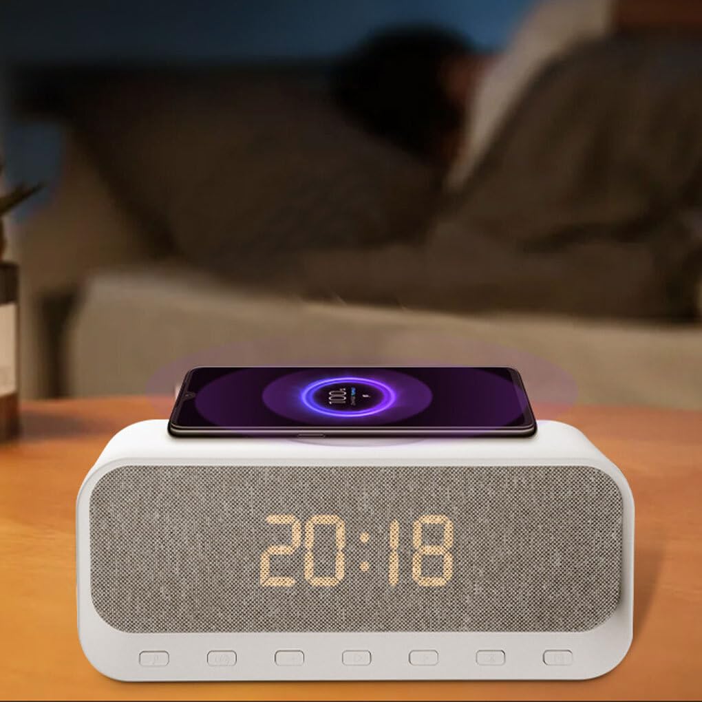 Portable Bluetooth Radio with Wireless Charging & Alarm Clock - Multifunctional Desktop Speaker for Music Lovers | Perfect for Bedroom, Office & Travel Use