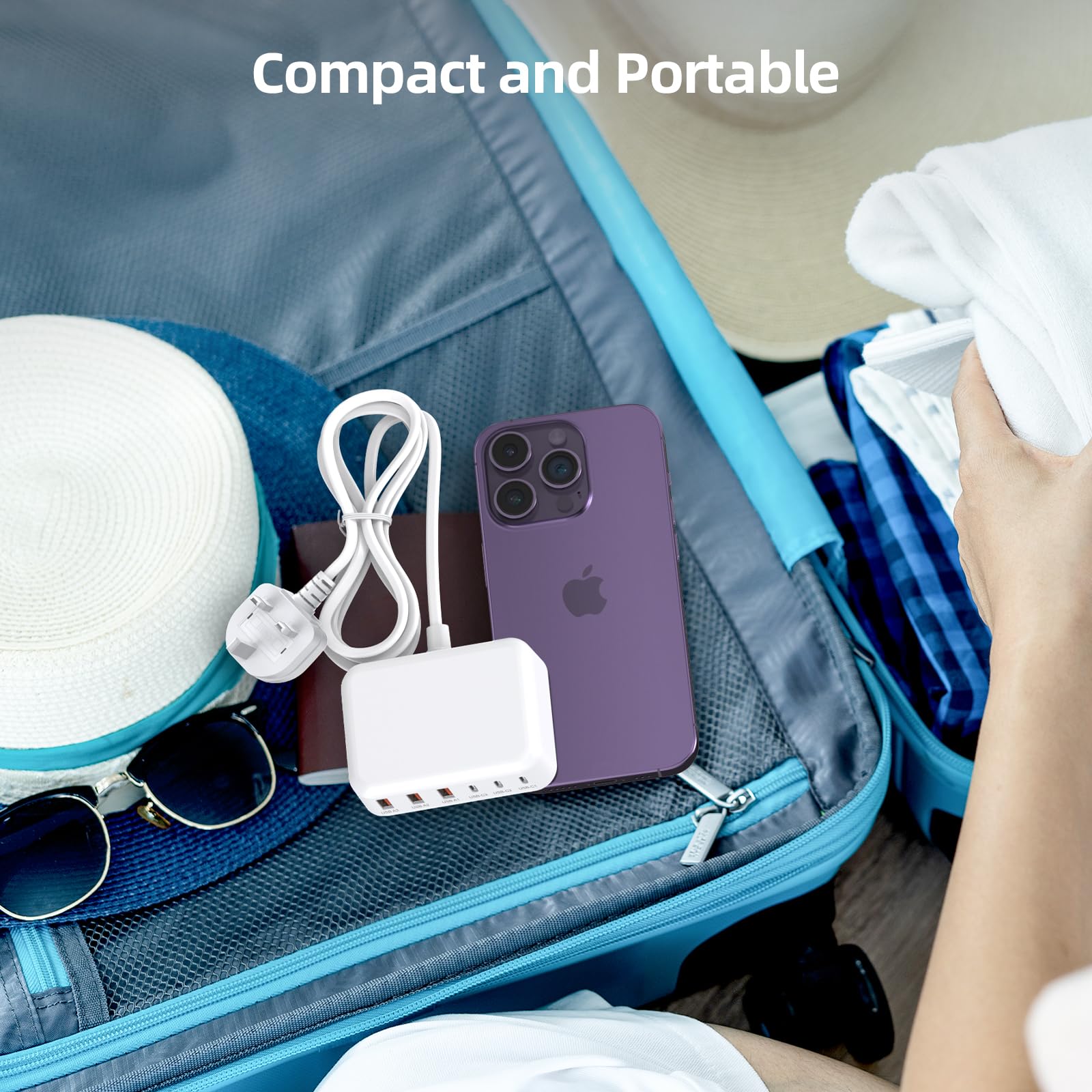 100W GaN USB C Charger Block - 6-Port Fast Charging Station with 3 USB C & 3 USB A Ports for iPhone 16/15/14/13/12 Pro Max, iPad, Galaxy Note, Pixel - Compact Travel & Desktop Charger - Perfect for Home, Office & Business Trips - White