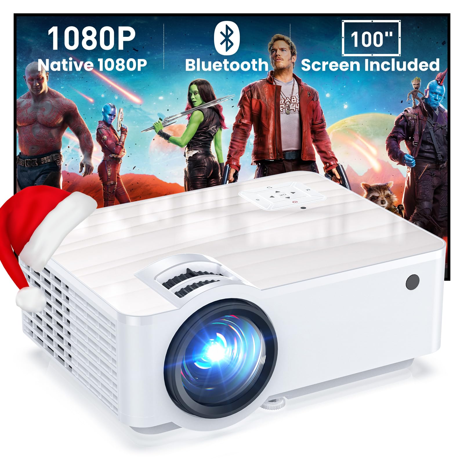 GROVIEW 1080P Bluetooth Mini Projector with 100