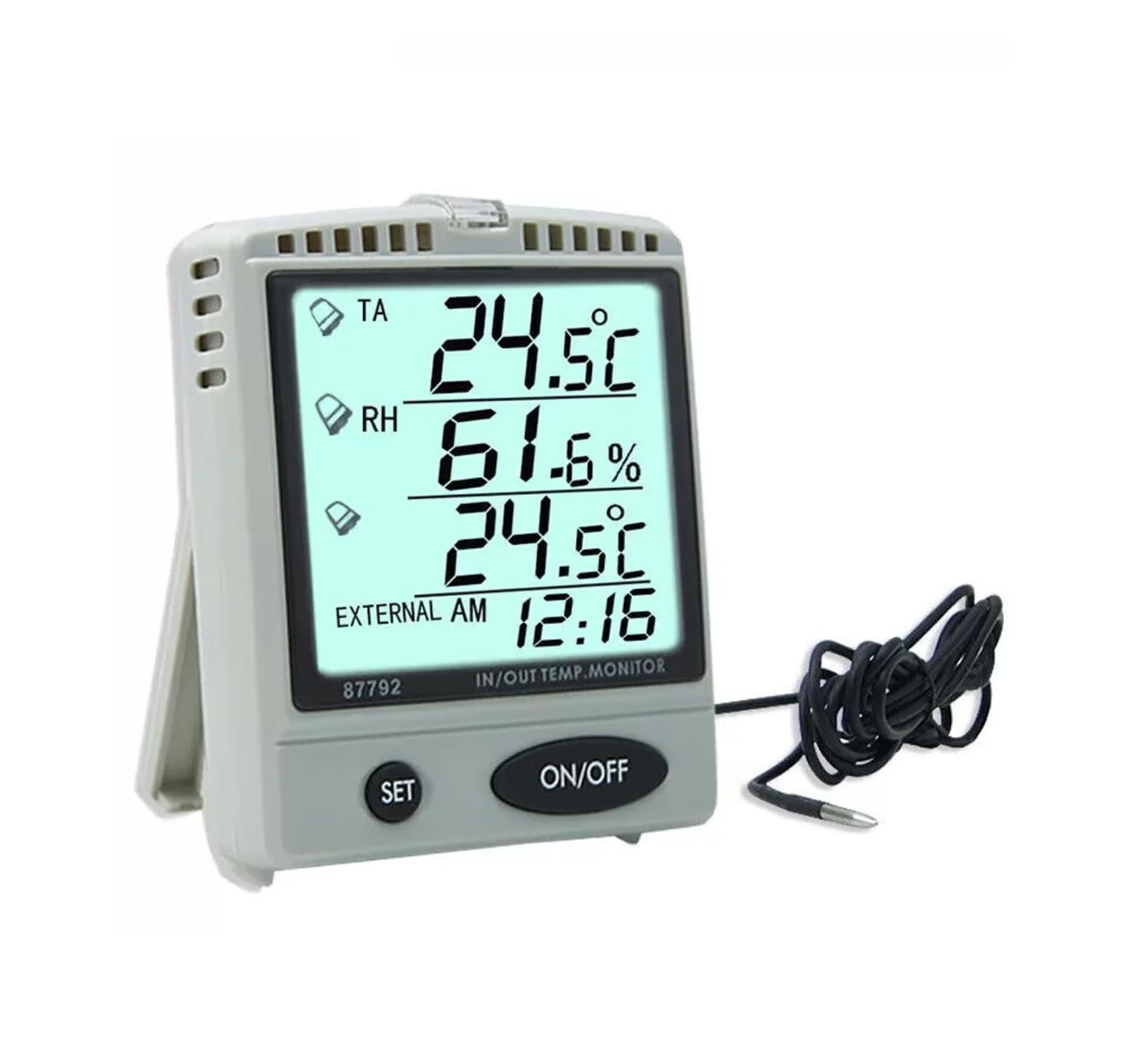 AZ-87792 Large Display Indoor/Outdoor Thermometer & Hygrometer with External Temperature Probe - Digital Humidity & Temperature Monitor for Home, Greenhouse, Warehouse, and Office