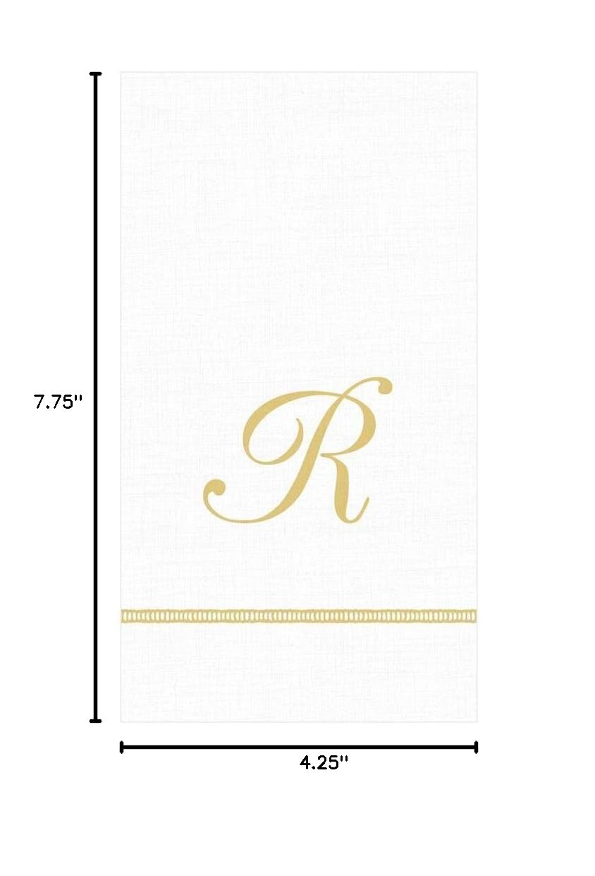Premium Caspari Hemstitch Script Letter R Guest Towel Napkins - Set of 30 for Elegant Dinner Parties & Wedding Receptions