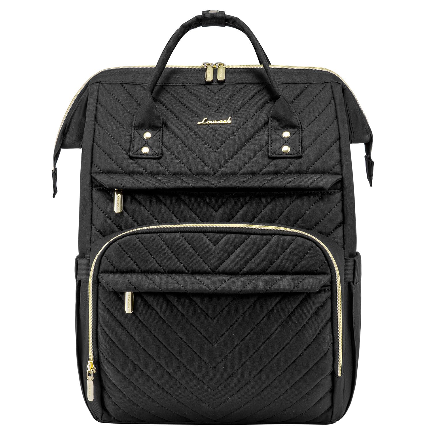 LOVEVOOK Stylish Quilted Laptop Backpack for Women with USB Port, Waterproof 15.6 Inch Computer Bag for Work, Travel, Nursing, Teaching - V-Black | Perfect for Office, School, and Daily Commute
