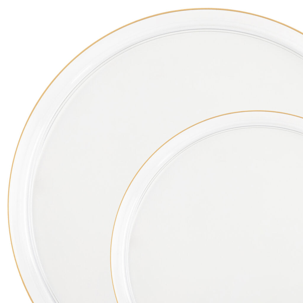 Clear and Gold Rim Round Plastic Plates (10 Pack) - Elegant Disposable Dinnerware for Parties, Weddings & Events - Durable & Stylish Tableware for Home, Restaurant & Catering Use