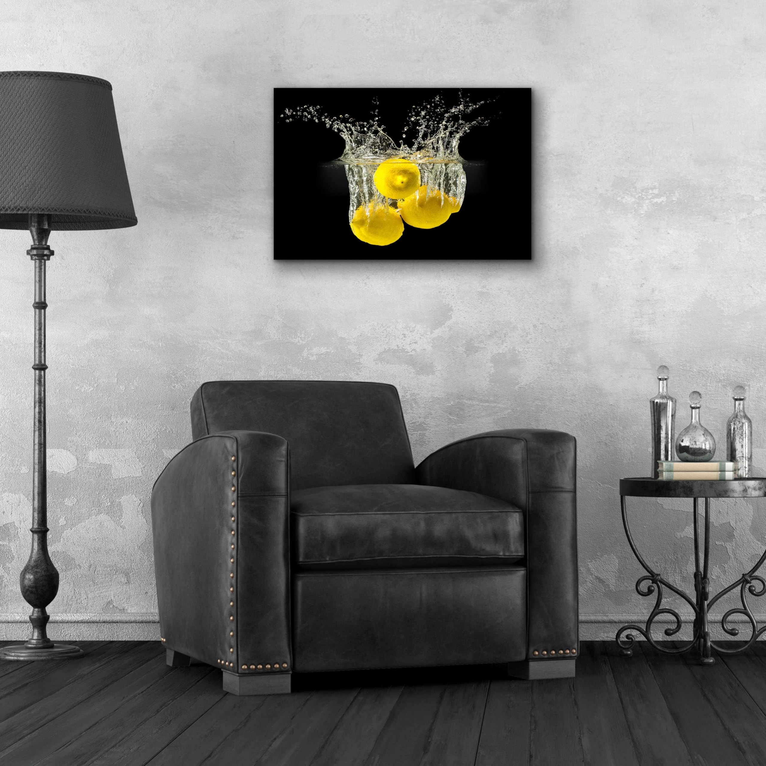 Epic Art 'Lemon Splash' Abstract Painting - 24x16 Inch Acrylic Glass Wall Decor - Modern Home & Office Artwork for Living Room, Bedroom, Kitchen Decor