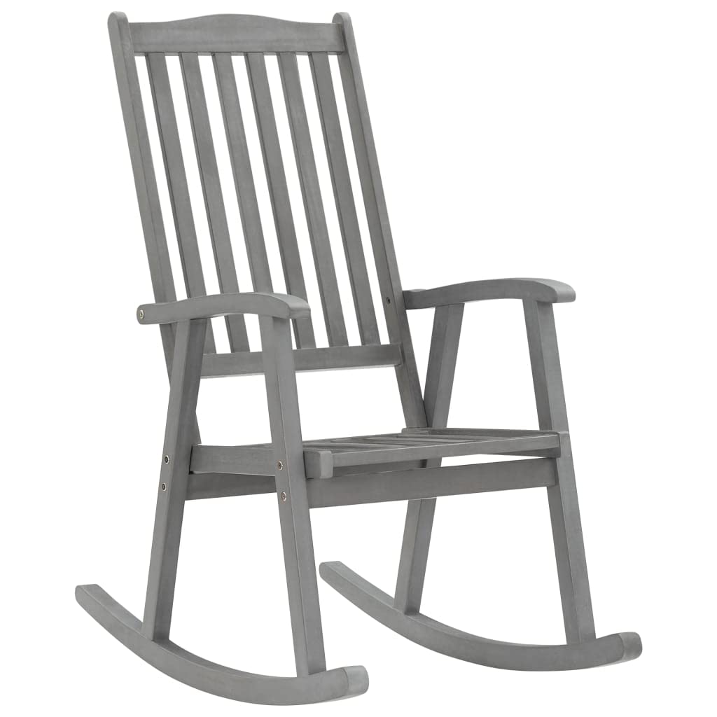 vidaXL Indoor Outdoor Rocking Chair - Solid Acacia Wood Gray Weatherproof Patio Furniture - High Back Design with Anthracite Cushions - Perfect for Porch, Garden & Living Room Relaxation