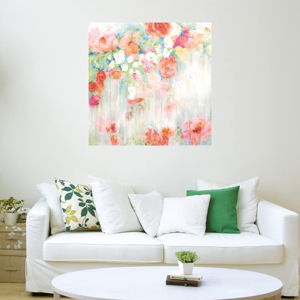 Willowbrook Fine Art Floral Garden Canvas Wall Art - 32x32 Inch Hand-Painted Canvas Print for Living Room, Bedroom, Bathroom & Office Decor - Ready to Hang - Perfect for Home, Wedding & Gift Giving