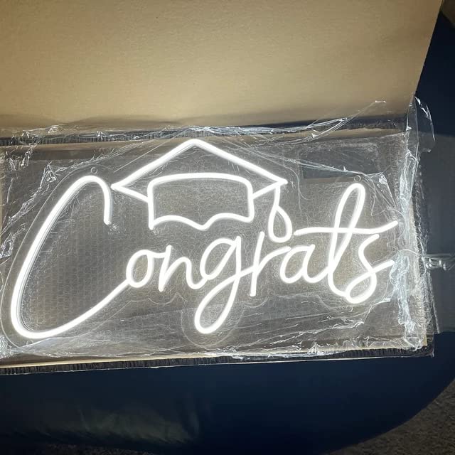 19.6 Inch White Congratulations Graduation Neon Sign - LED Wall Decor for Parties, Weddings & Events - Durable 2022 Graduation Decoration with Hanging Kit - Perfect for Home, Office & Celebration Banner