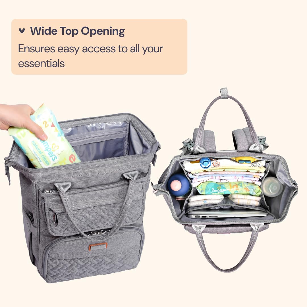 BabbleRoo Multifunctional Diaper Bag Backpack - Large Baby Changing Bag with Insulated Pockets, Stroller Straps & Pacifier Case - Perfect for Travel, Daycare & On-the-Go Parents