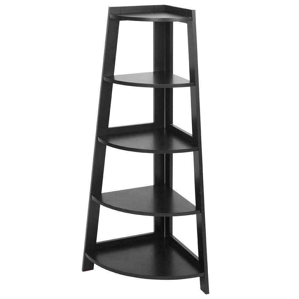 5-Tier Corner Shelf Stand - Black Metal Storage Rack for Home & Office Organization | Space-Saving Display Shelves for Living Room, Bedroom, Kitchen & Office Decor